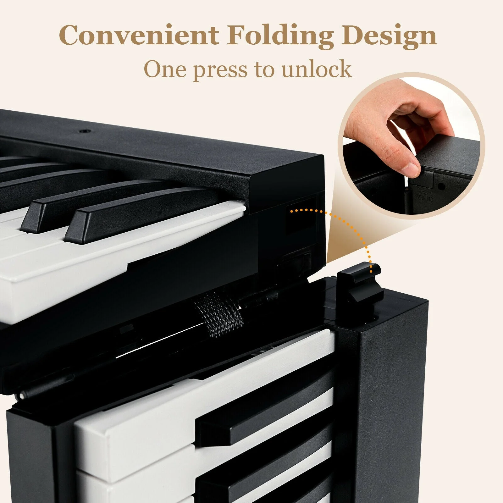 88-Key Foldable Digital Piano with MIDI and Wireless BT-Black - Image 7
