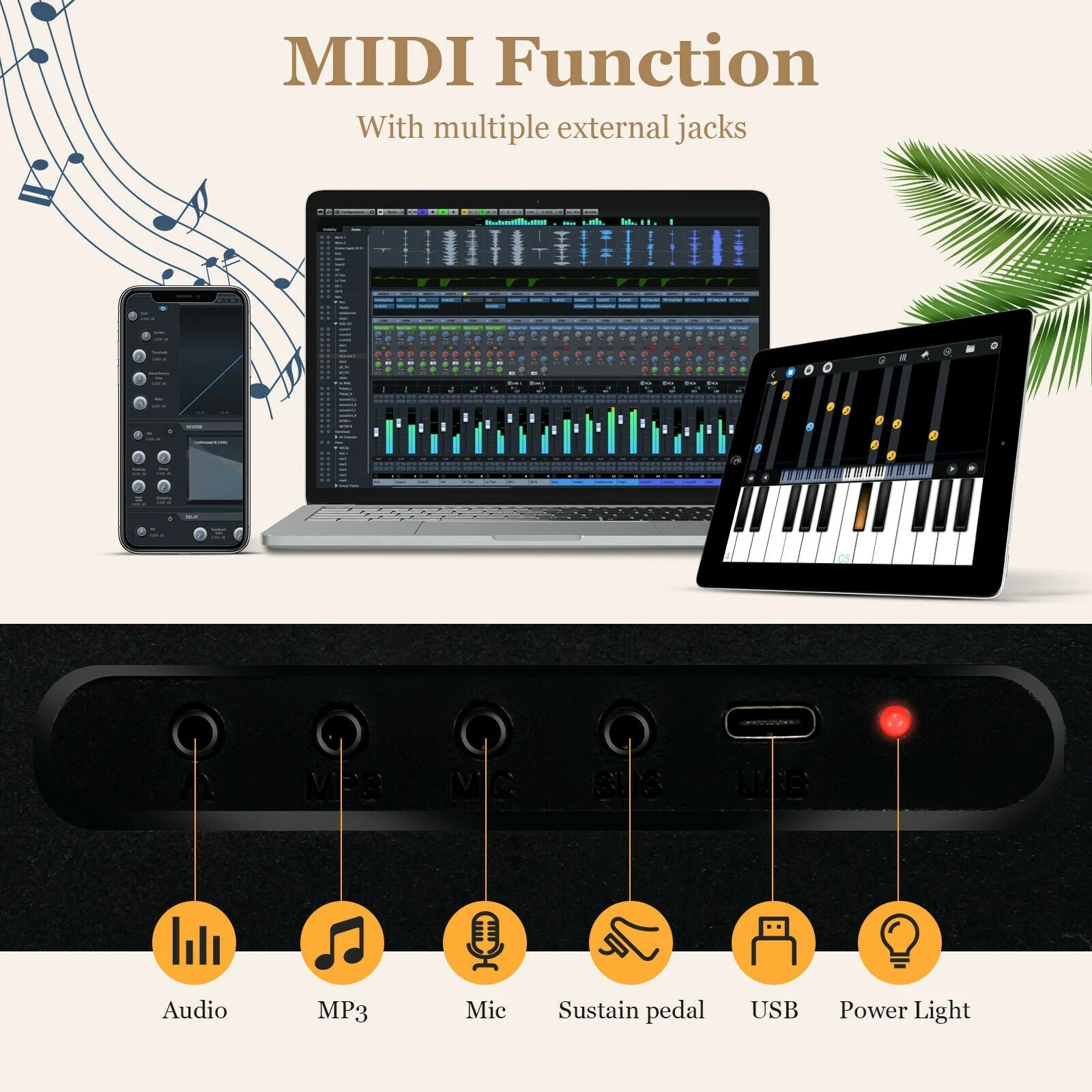 88-Key Foldable Digital Piano with MIDI and Wireless BT-Black - Image 8