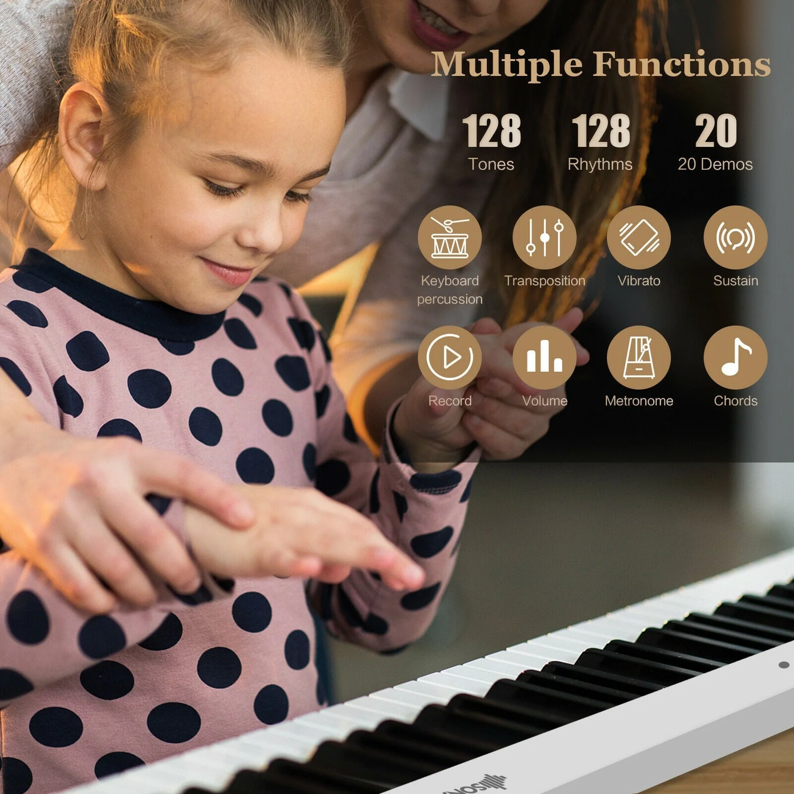 88-Key Foldable Digital Piano with MIDI and Wireless BT-White - Image 4