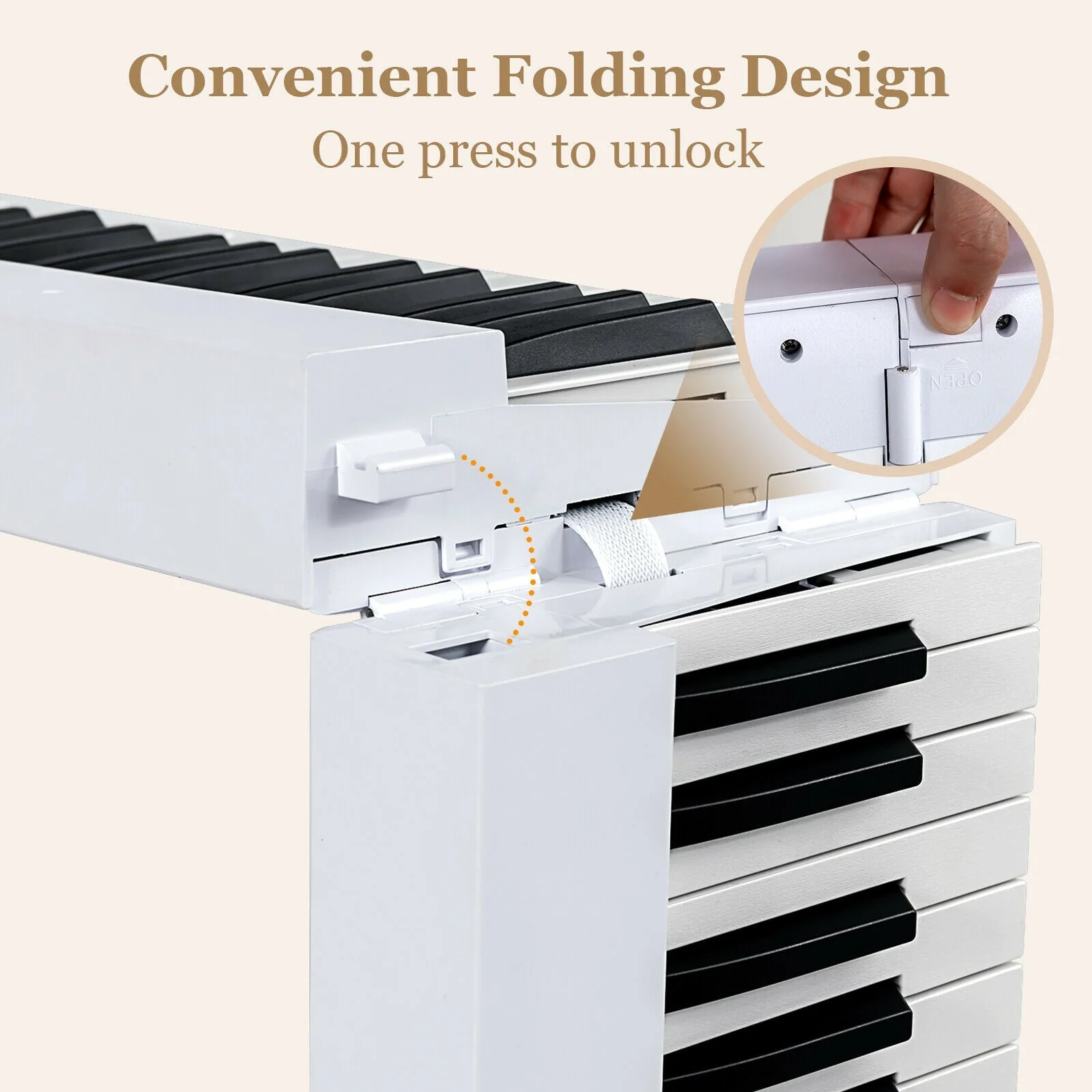 88-Key Foldable Digital Piano with MIDI and Wireless BT-White - Image 7