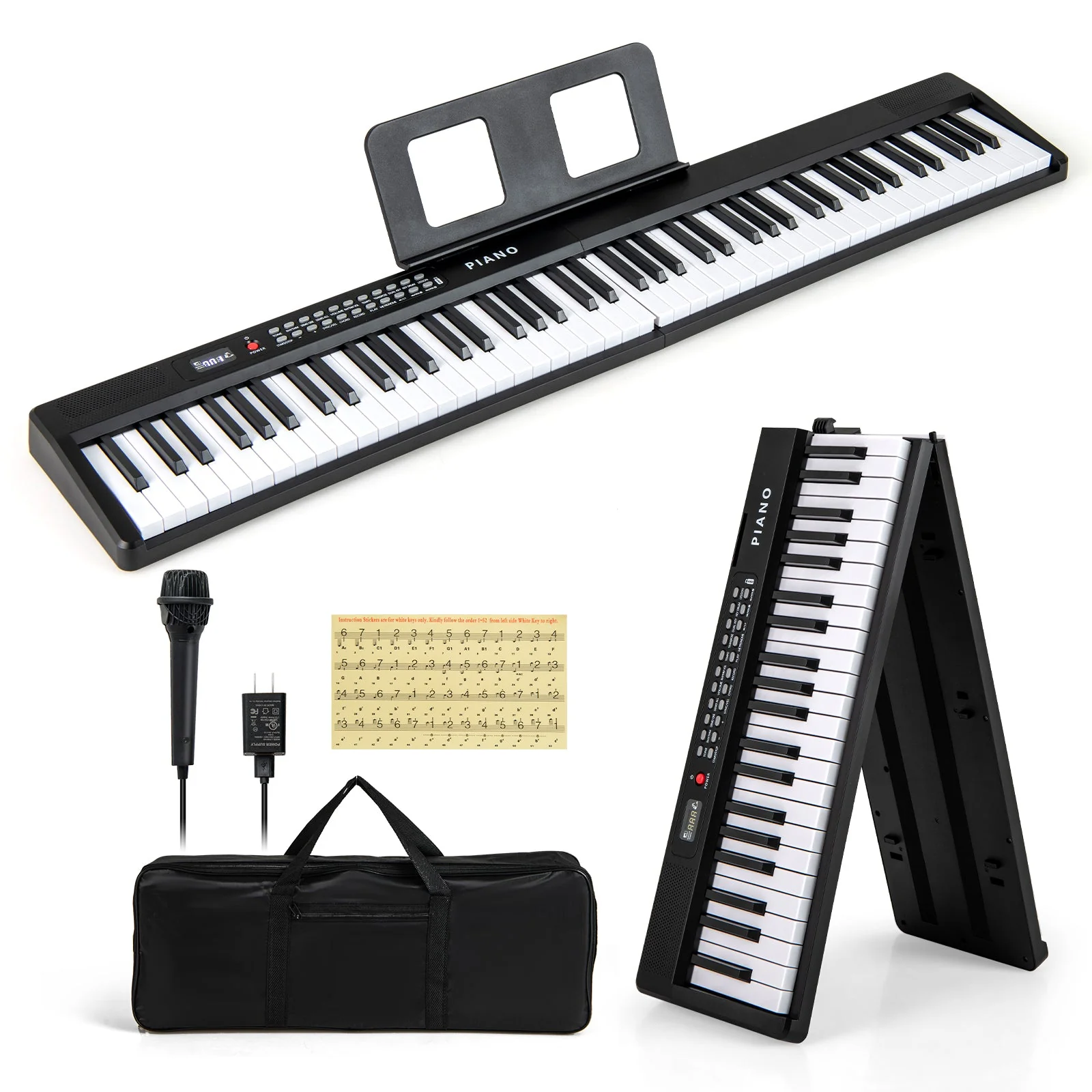 88 Key Foldable Electric Keyboard Piano with Wireless MIDI and Dual Speakers-Black - Image 3