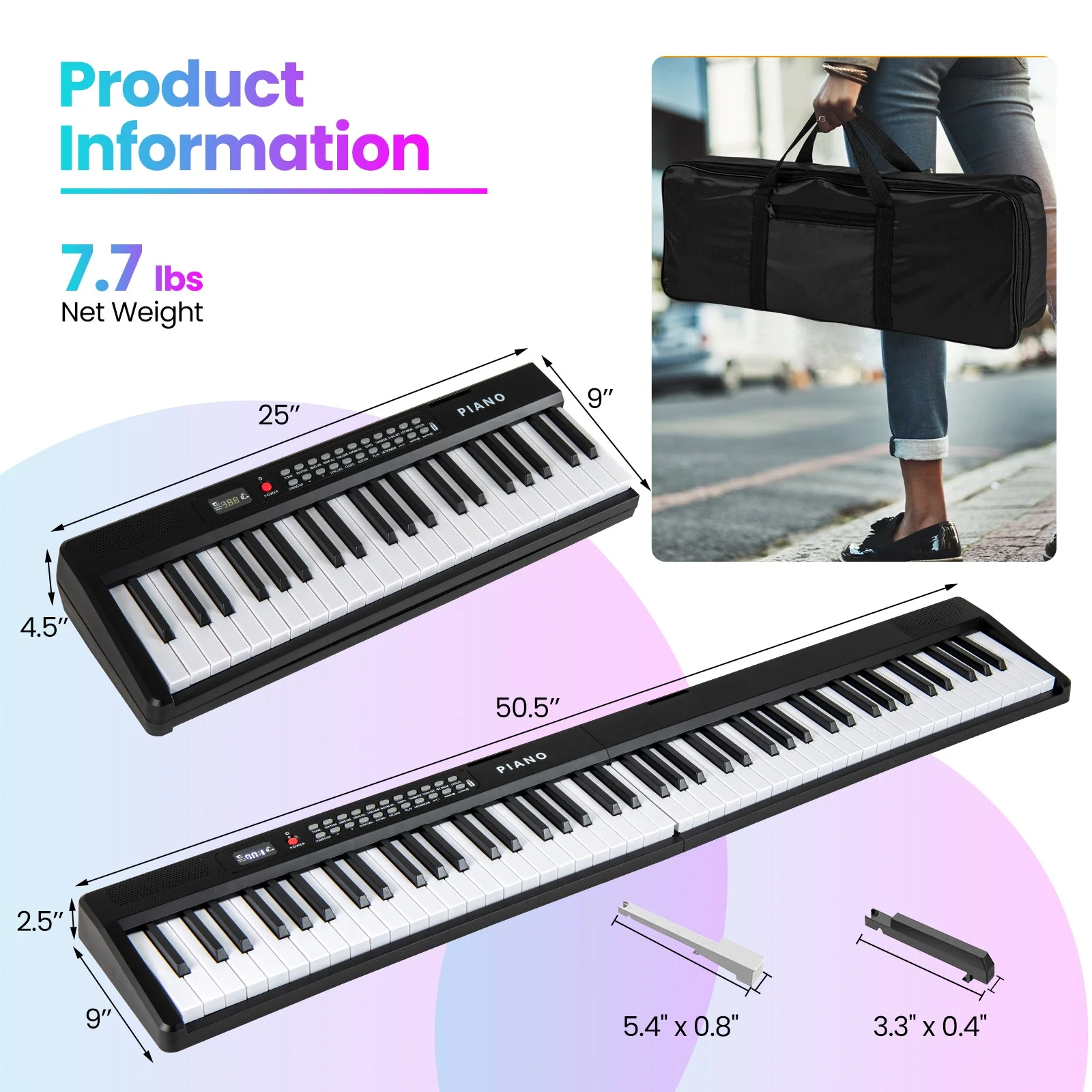 88 Key Foldable Electric Keyboard Piano with Wireless MIDI and Dual Speakers-Black - Image 4