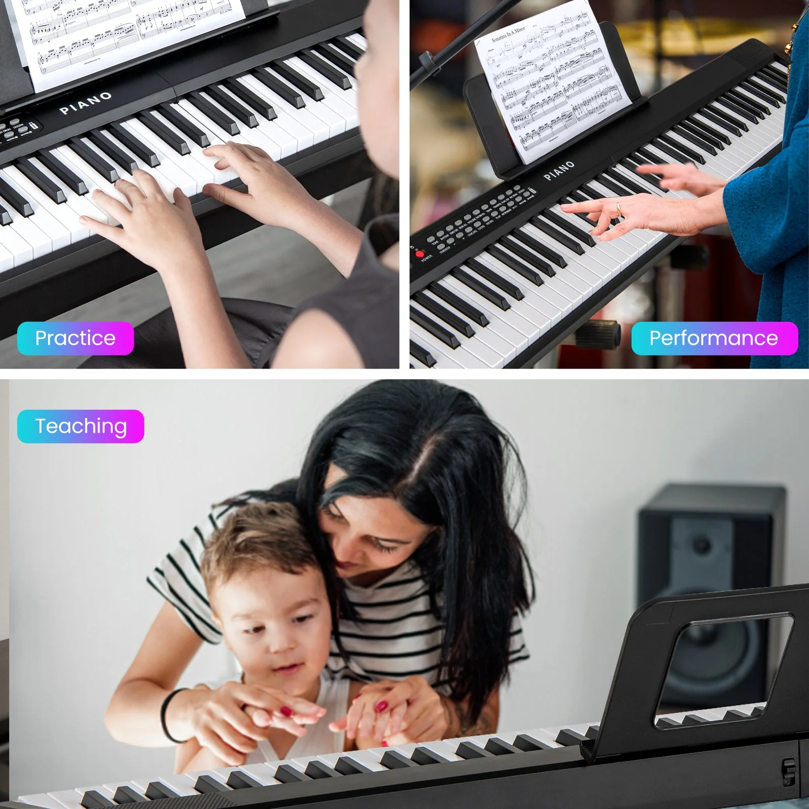 88 Key Foldable Electric Keyboard Piano with Wireless MIDI and Dual Speakers-Black - Image 5