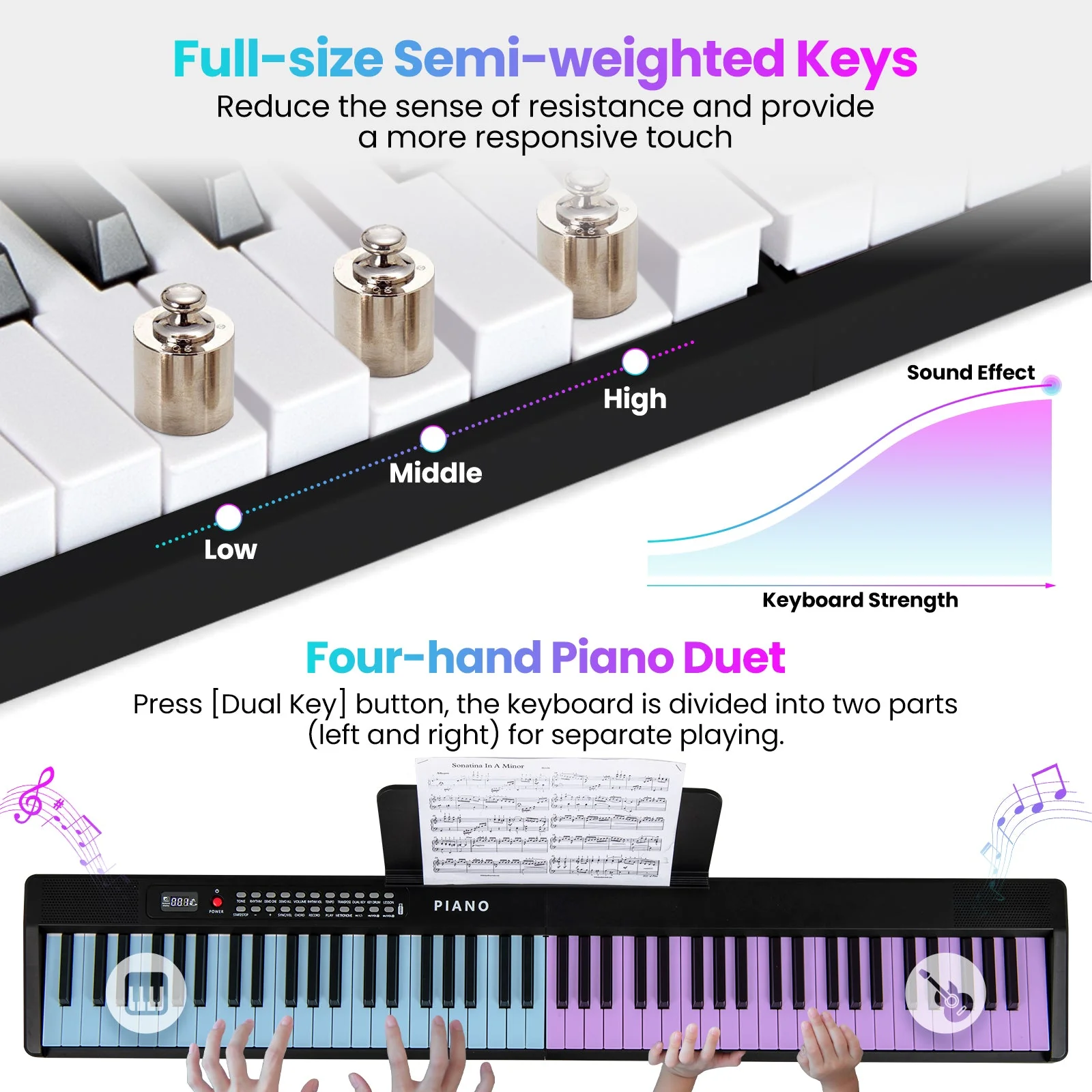 88 Key Foldable Electric Keyboard Piano with Wireless MIDI and Dual Speakers-Black - Image 7