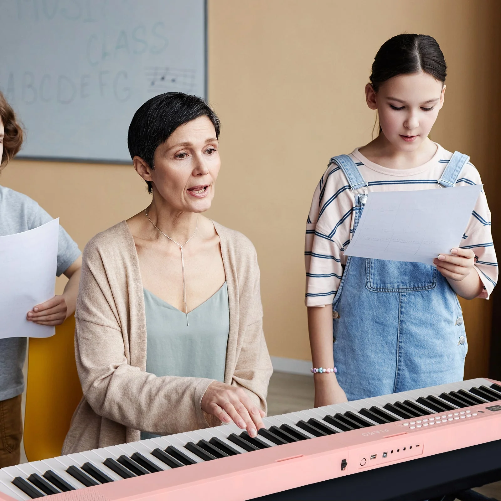 88 Key Foldable Electric Keyboard Piano with Wireless MIDI and Dual Speakers-Pink - Image 2