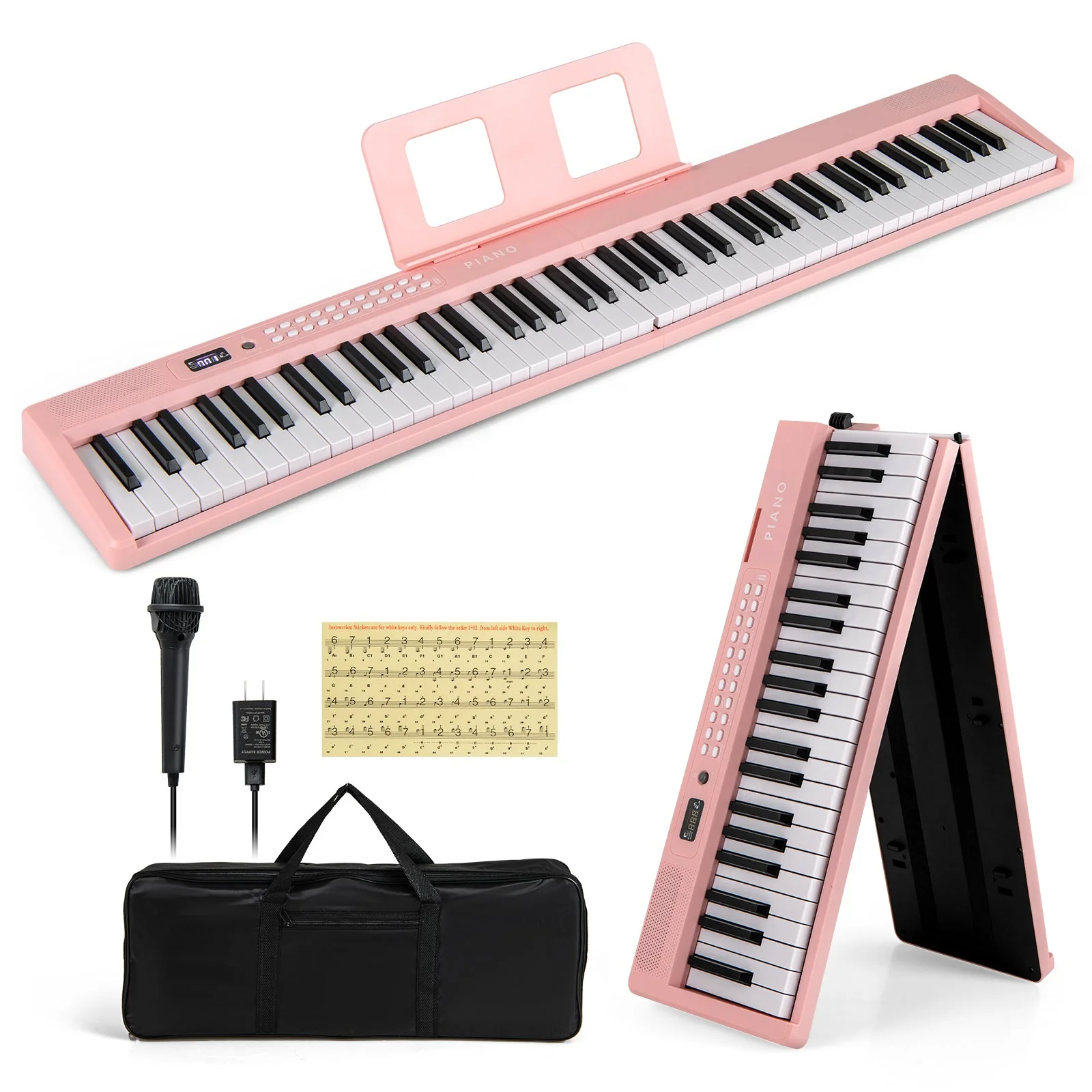 88 Key Foldable Electric Keyboard Piano with Wireless MIDI and Dual Speakers-Pink - Image 3