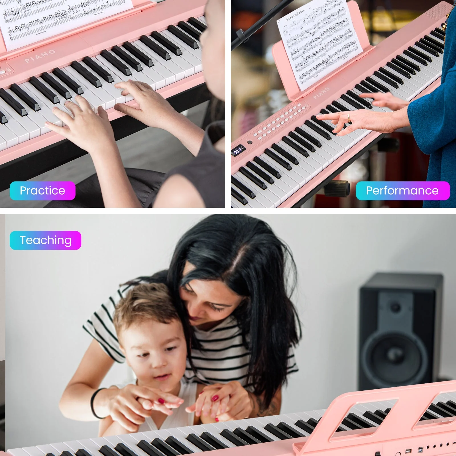 88 Key Foldable Electric Keyboard Piano with Wireless MIDI and Dual Speakers-Pink - Image 5