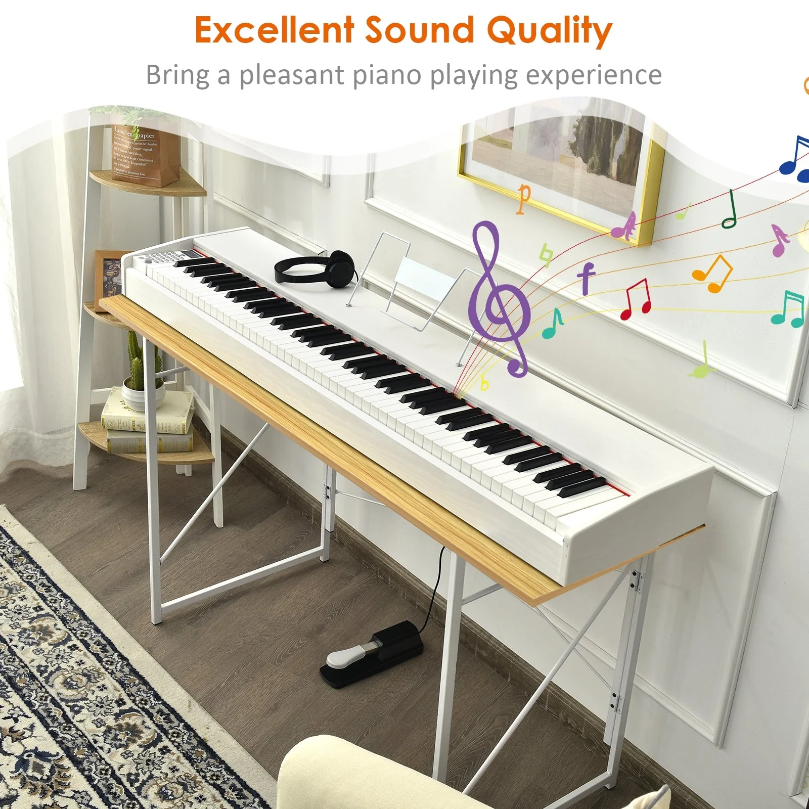 88-Key Full Size Digital Piano Weighted Keyboard with Sustain Pedal-White - Image 2