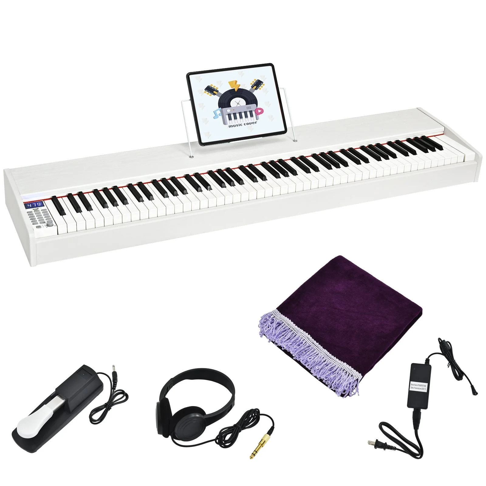 88-Key Full Size Digital Piano Weighted Keyboard with Sustain Pedal-White - Image 3