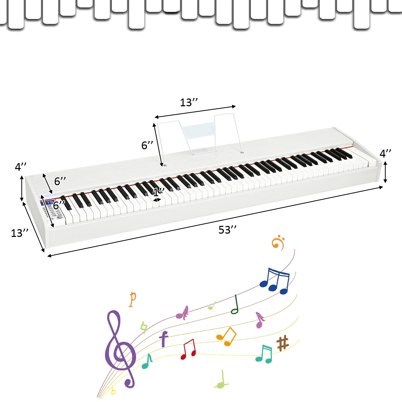 88-Key Full Size Digital Piano Weighted Keyboard with Sustain Pedal-White - Image 5