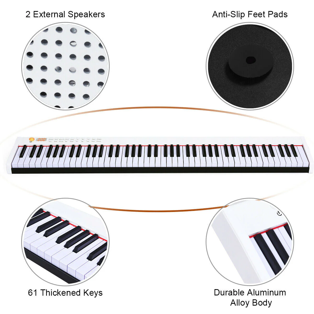 88-Key Portable Full-Size Semi-weighted Digital Piano Keyboard-White - Image 6