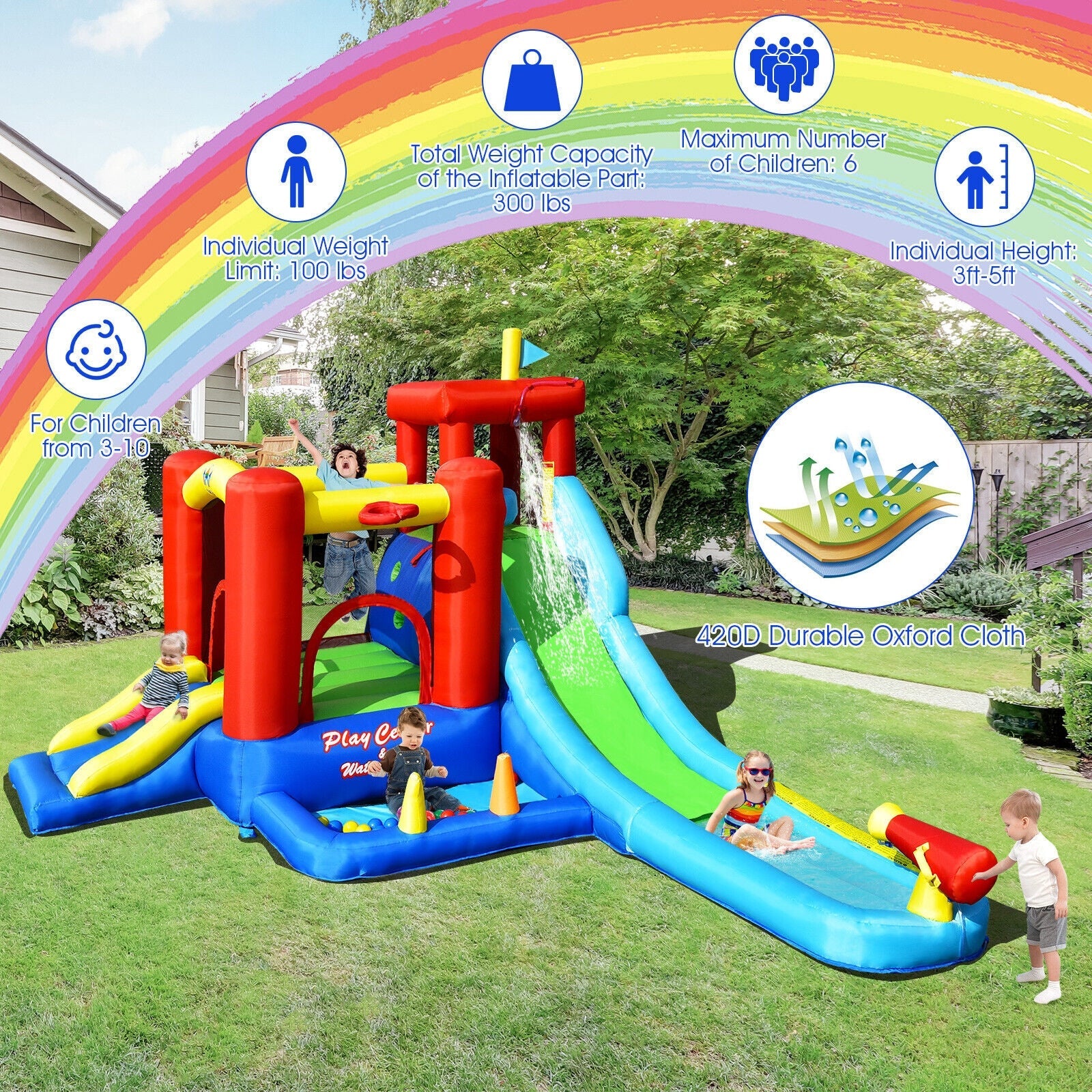 9-in-1 Inflatable Kids Water Slide Bounce House without Blower - Image 2