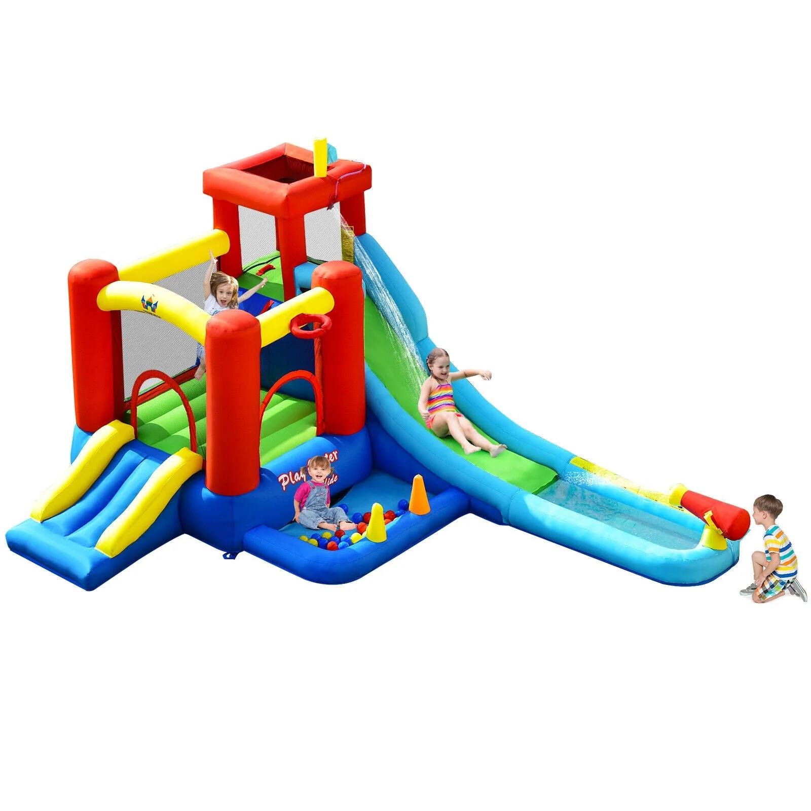 9-in-1 Inflatable Kids Water Slide Bounce House without Blower - Image 4