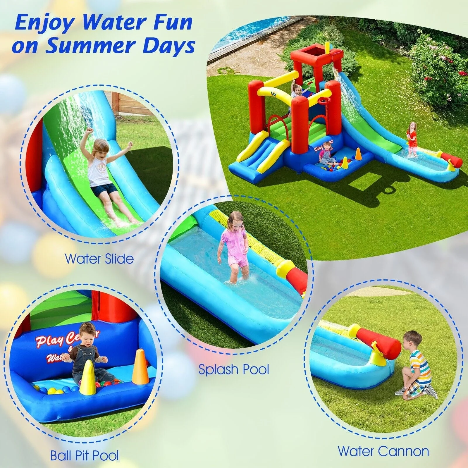 9-in-1 Inflatable Kids Water Slide Bounce House without Blower - Image 6