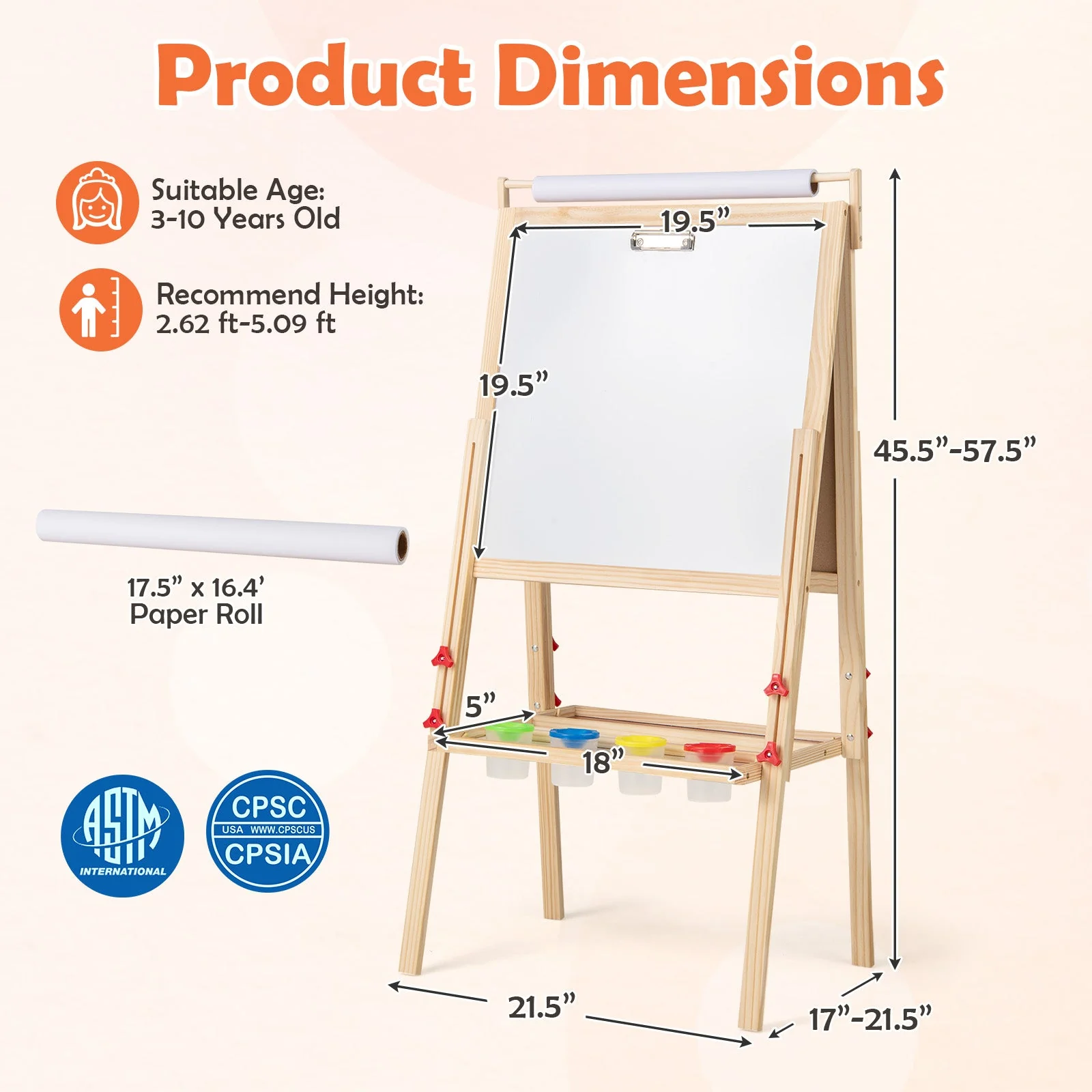 Adjustable Double-sided Easel with 4 Paint Cups-Natutral - Image 2