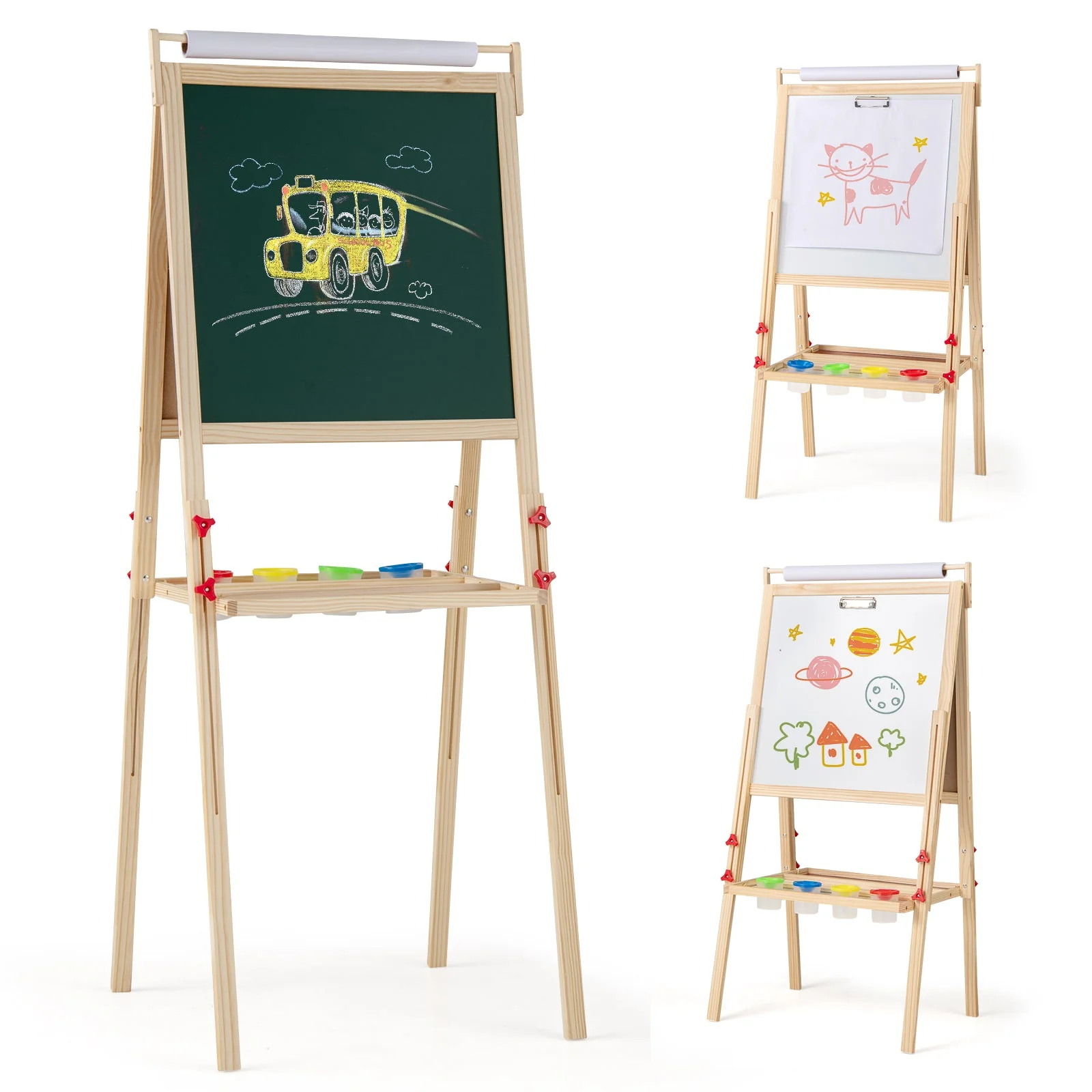 Adjustable Double-sided Easel with 4 Paint Cups-Natutral - Image 3