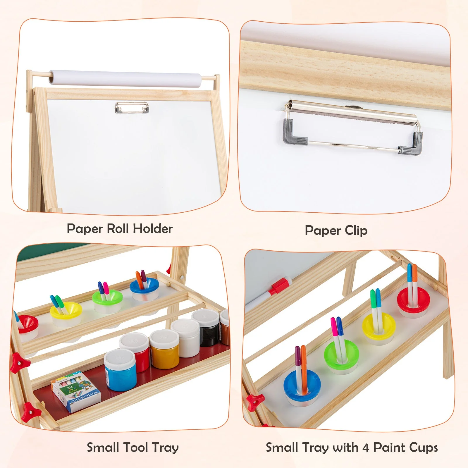 Adjustable Double-sided Easel with 4 Paint Cups-Natutral - Image 6