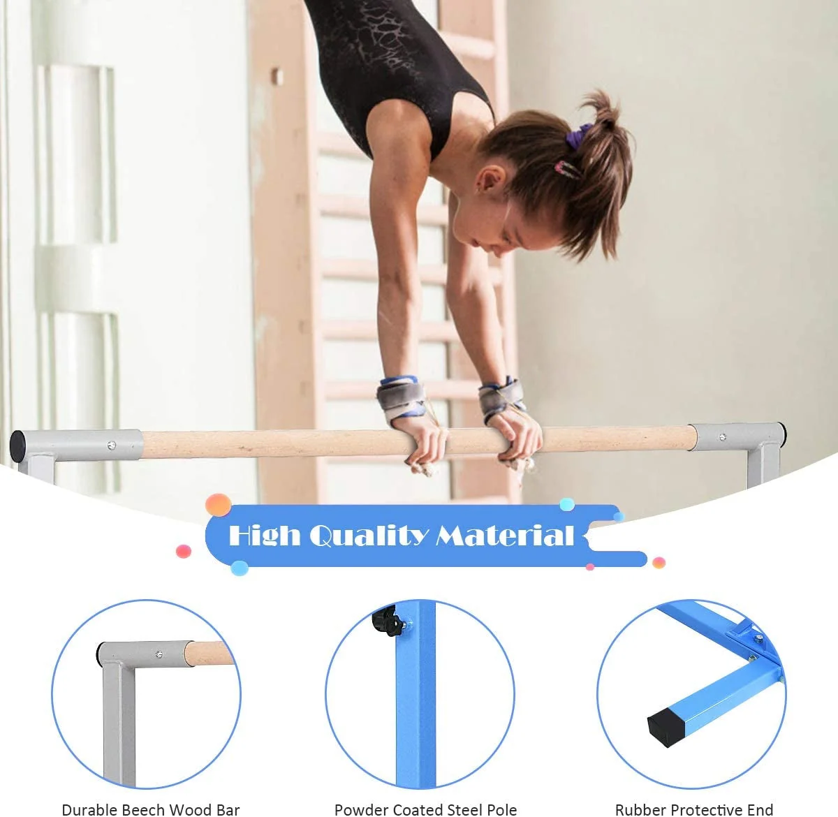 Adjustable Gymnastics Horizontal Bar for Kids-Blue - Image 2