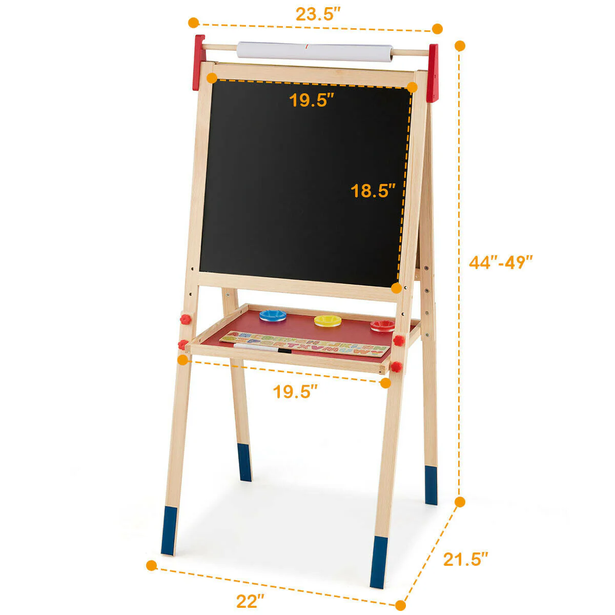 All-in-One Wooden Height Adjustable Kid's Art Easel with Magnetic Stickers and Paper - Image 5