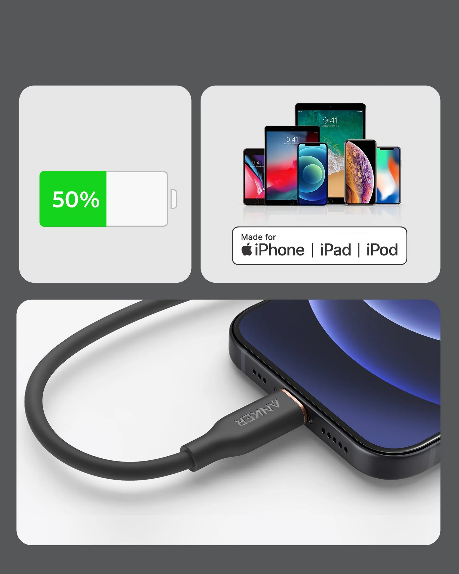 Anker <b>641</b> USB-C to Lightning Cable (Flow, 3 ft Silicone) - Image 36