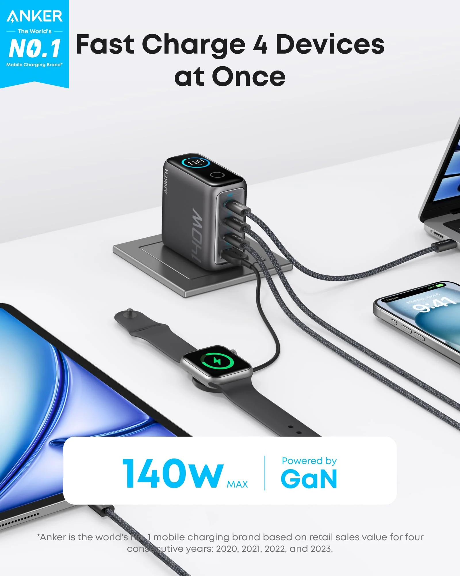Anker Charger (140W, 4-Port, PD 3.1) with USB-C Cable - Image 2