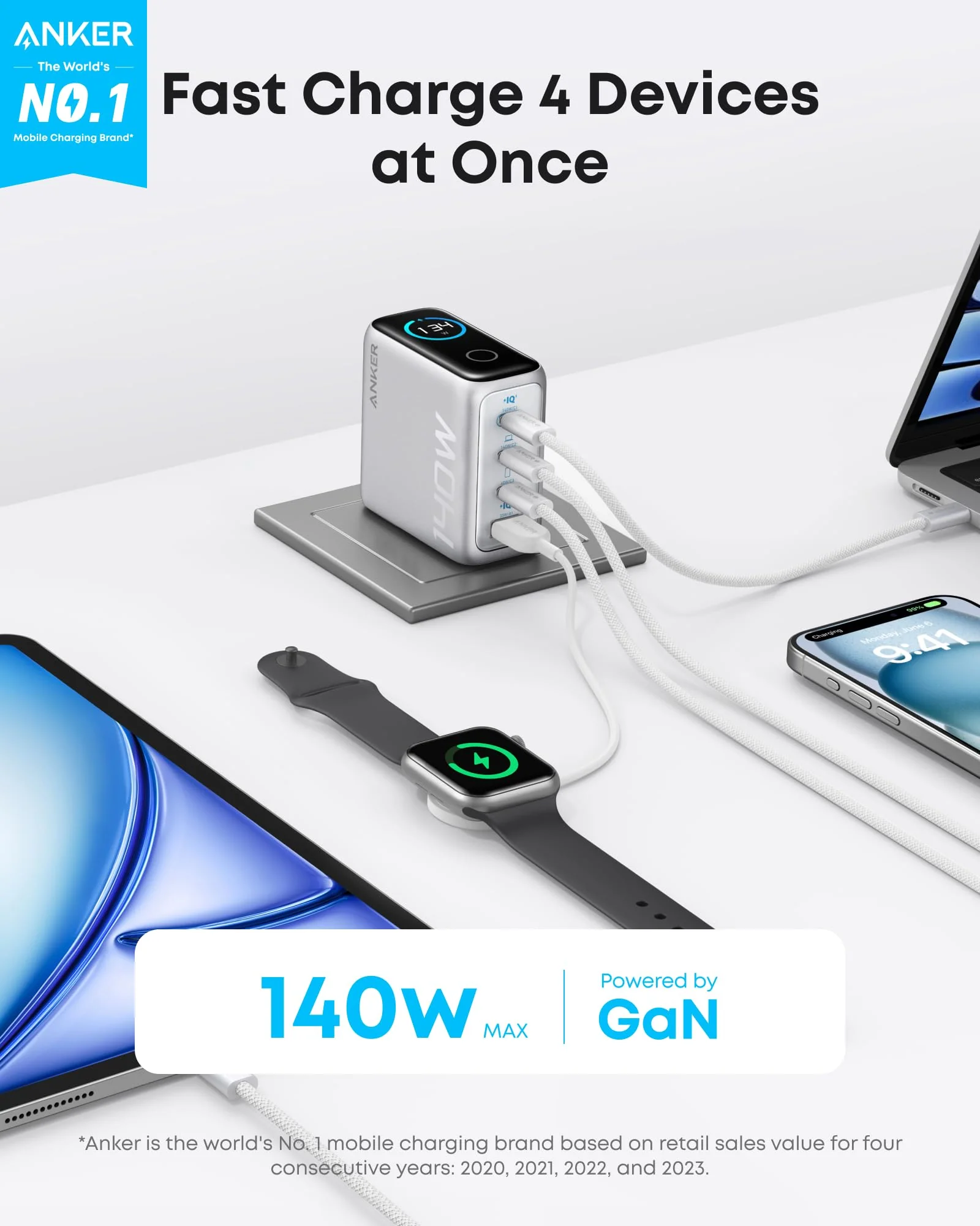 Anker Charger (140W, 4-Port, PD 3.1) with USB-C Cable - Image 8