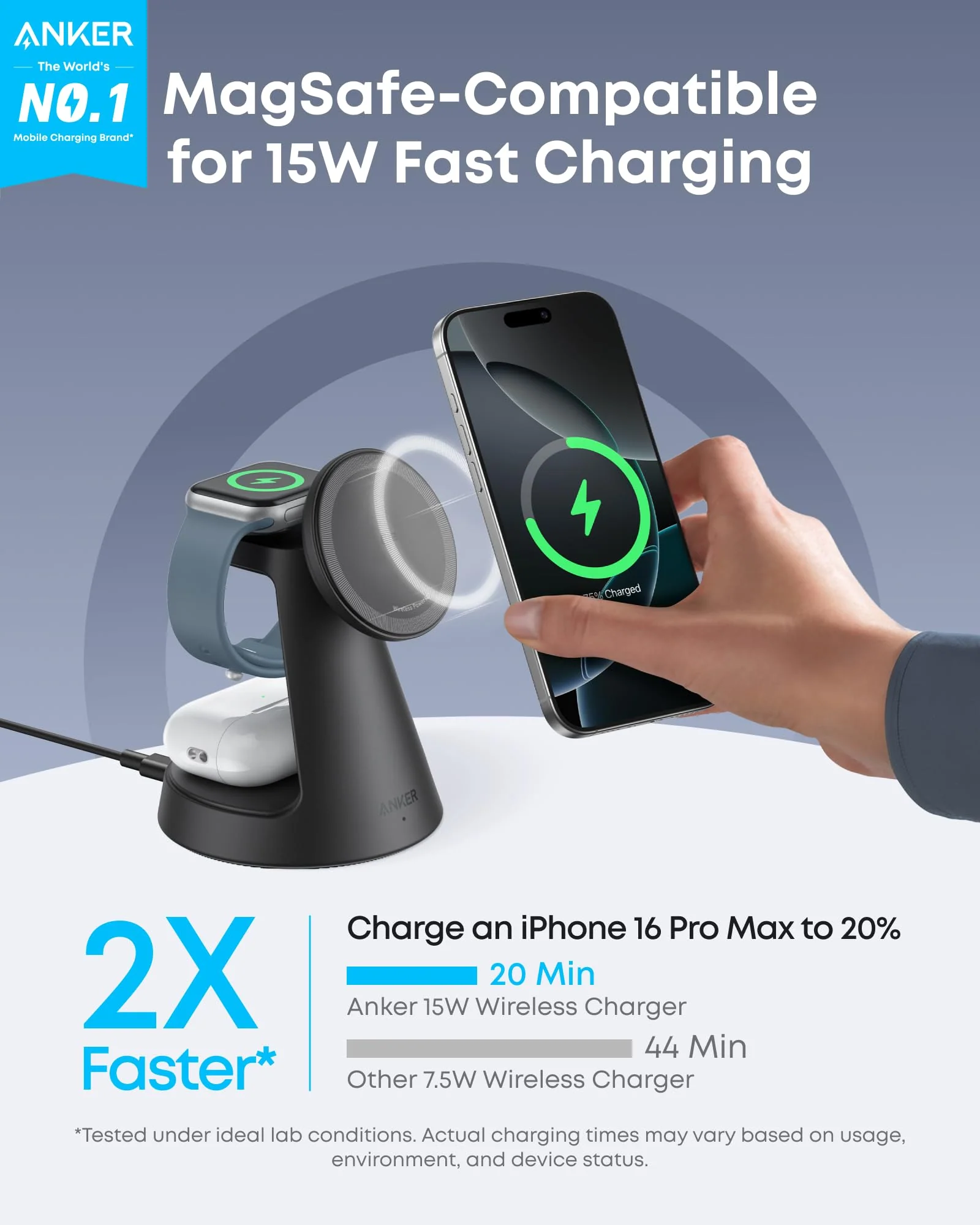Anker MagGo Wireless Charging Station (3-in-1, Dock Stand) - Image 2