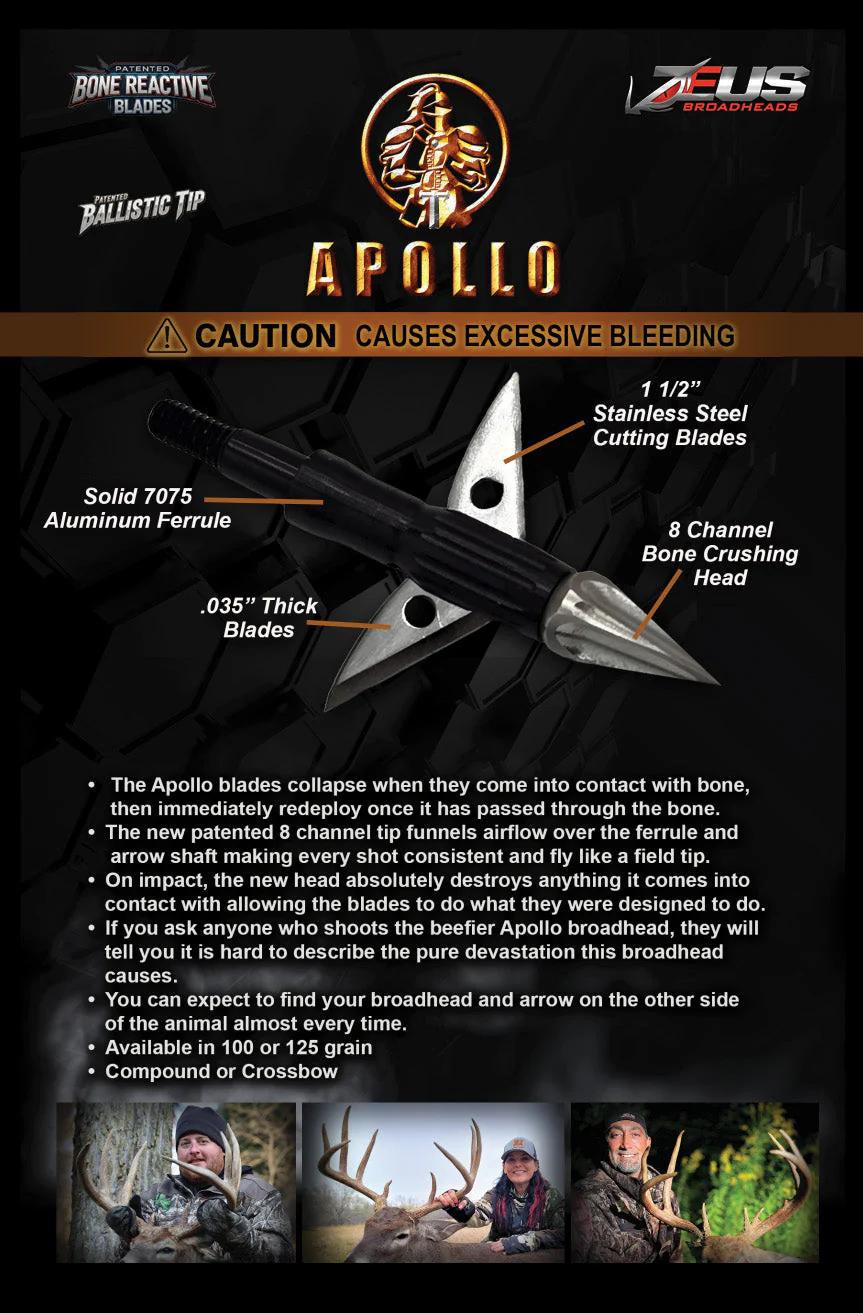 APOLLO 100 GRAIN BROADHEADS (3 PACK)(FORMERLY HERA) - Image 2