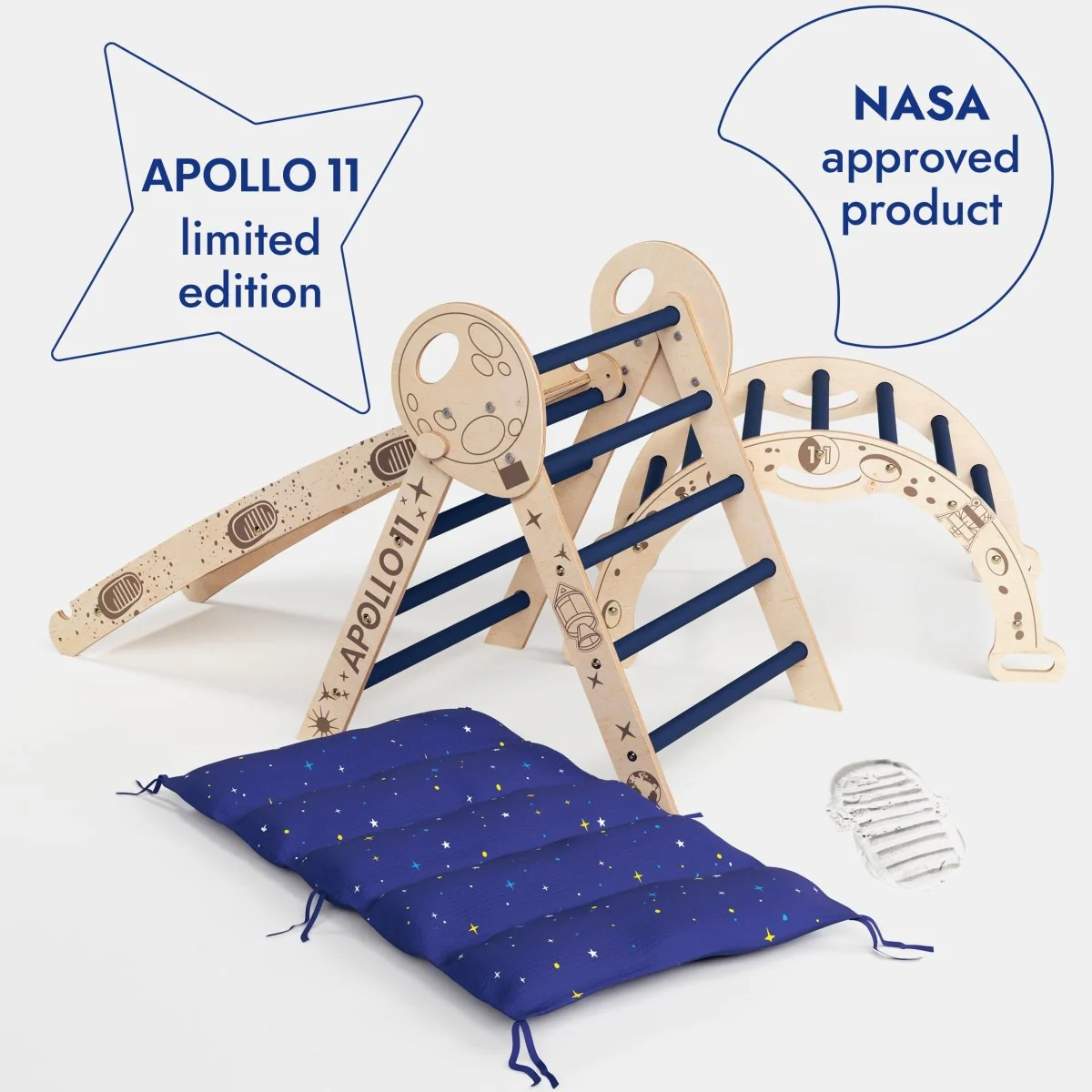 Apollo 4in1 Climbing Set:  Pikler Triangle, Arch, Slide Board, and Cushion for Little Toddlers Astronauts (1–3 Years) - Image 2