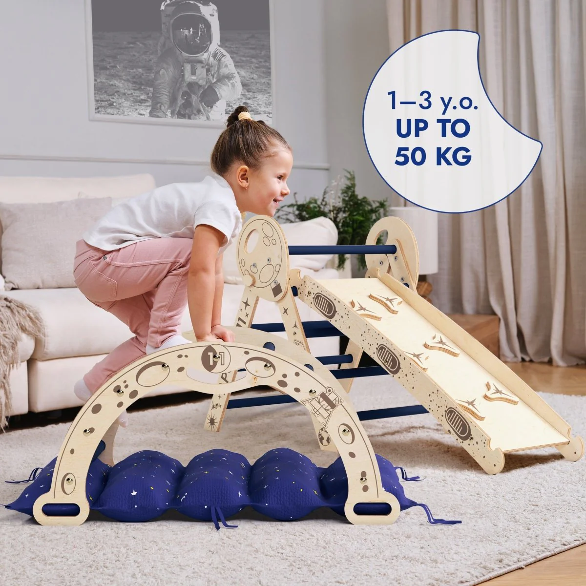 Apollo 4in1 Climbing Set:  Pikler Triangle, Arch, Slide Board, and Cushion for Little Toddlers Astronauts (1–3 Years) - Image 3