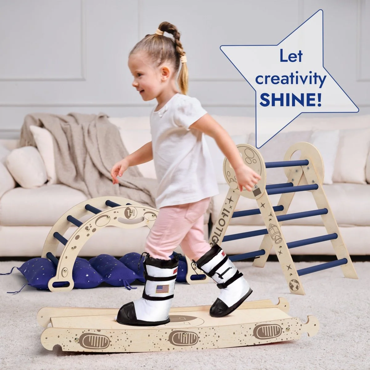 Apollo 4in1 Climbing Set:  Pikler Triangle, Arch, Slide Board, and Cushion for Little Toddlers Astronauts (1–3 Years) - Image 4