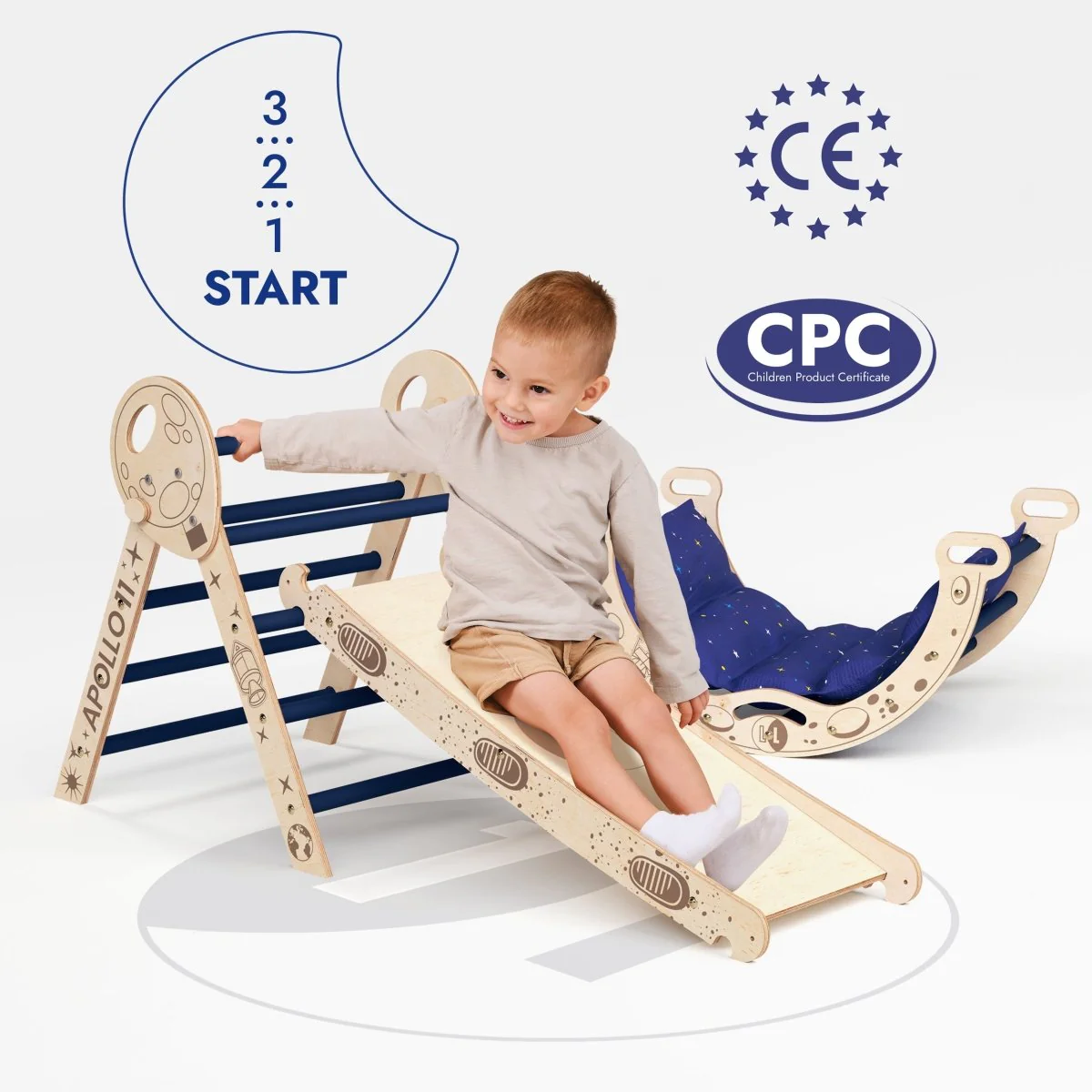 Apollo 4in1 Climbing Set:  Pikler Triangle, Arch, Slide Board, and Cushion for Little Toddlers Astronauts (1–3 Years) - Image 5