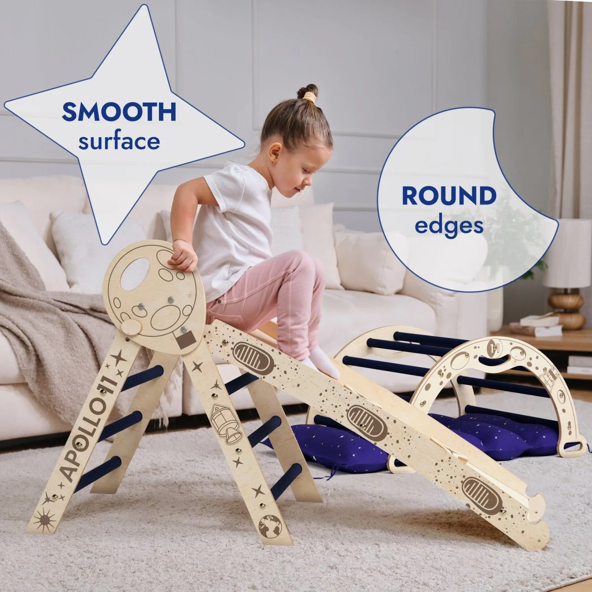 Apollo 4in1 Climbing Set:  Pikler Triangle, Arch, Slide Board, and Cushion for Little Toddlers Astronauts (1–3 Years) - Image 6