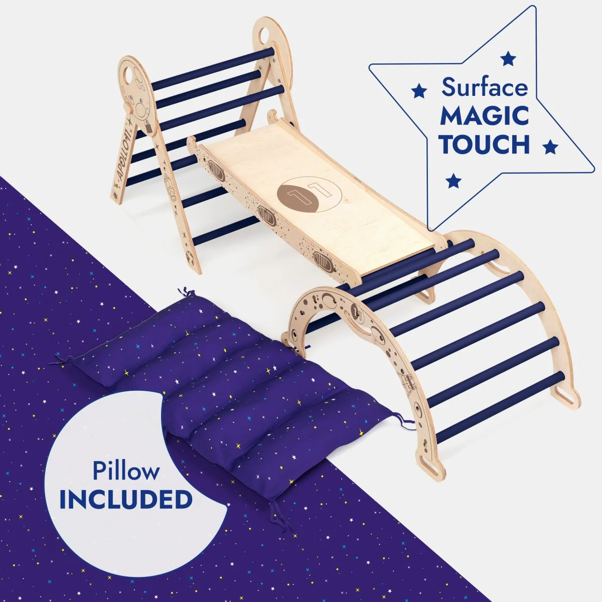 Apollo 4in1 Climbing Set:  Pikler Triangle, Arch, Slide Board, and Cushion for Little Toddlers Astronauts (1–3 Years) - Image 7