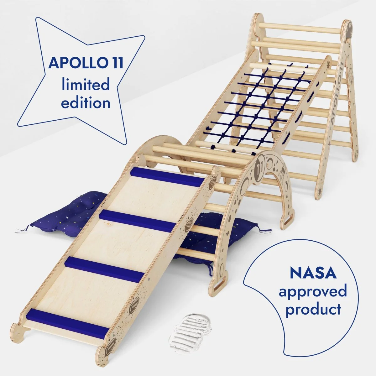 Apollo 5in1 Climbing Set:  Pikler Triangle, Net, Arch, Slide Board, and Cushion for Little Astronauts - Image 5