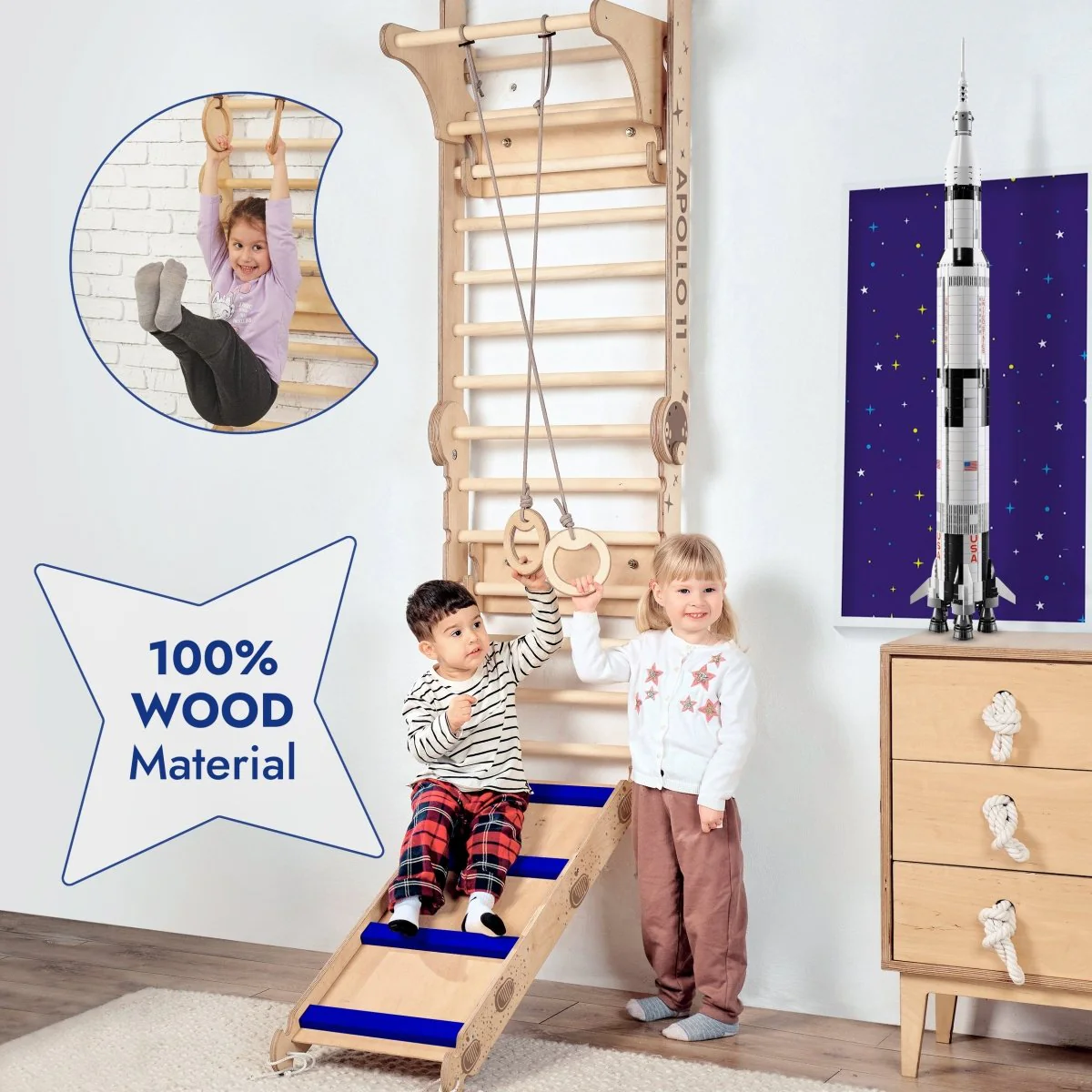 Apollo Swedish Wall / Climbing ladder for Little Austronauts + Moon swing Set + Slide Board - Image 6