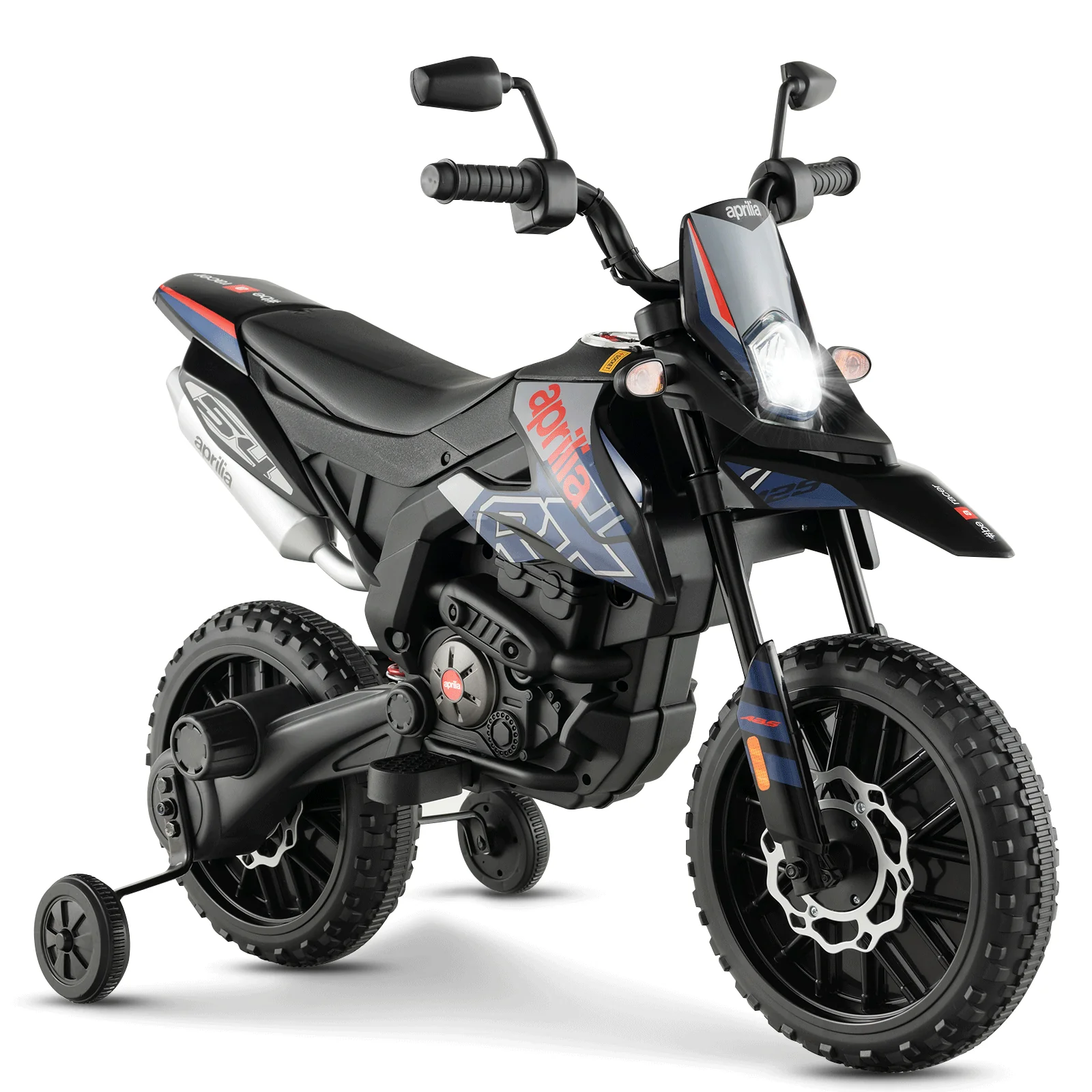 Aprilia Licensed Kids Ride On Motorcycle with 2 Training Wheels-Navy - Image 2