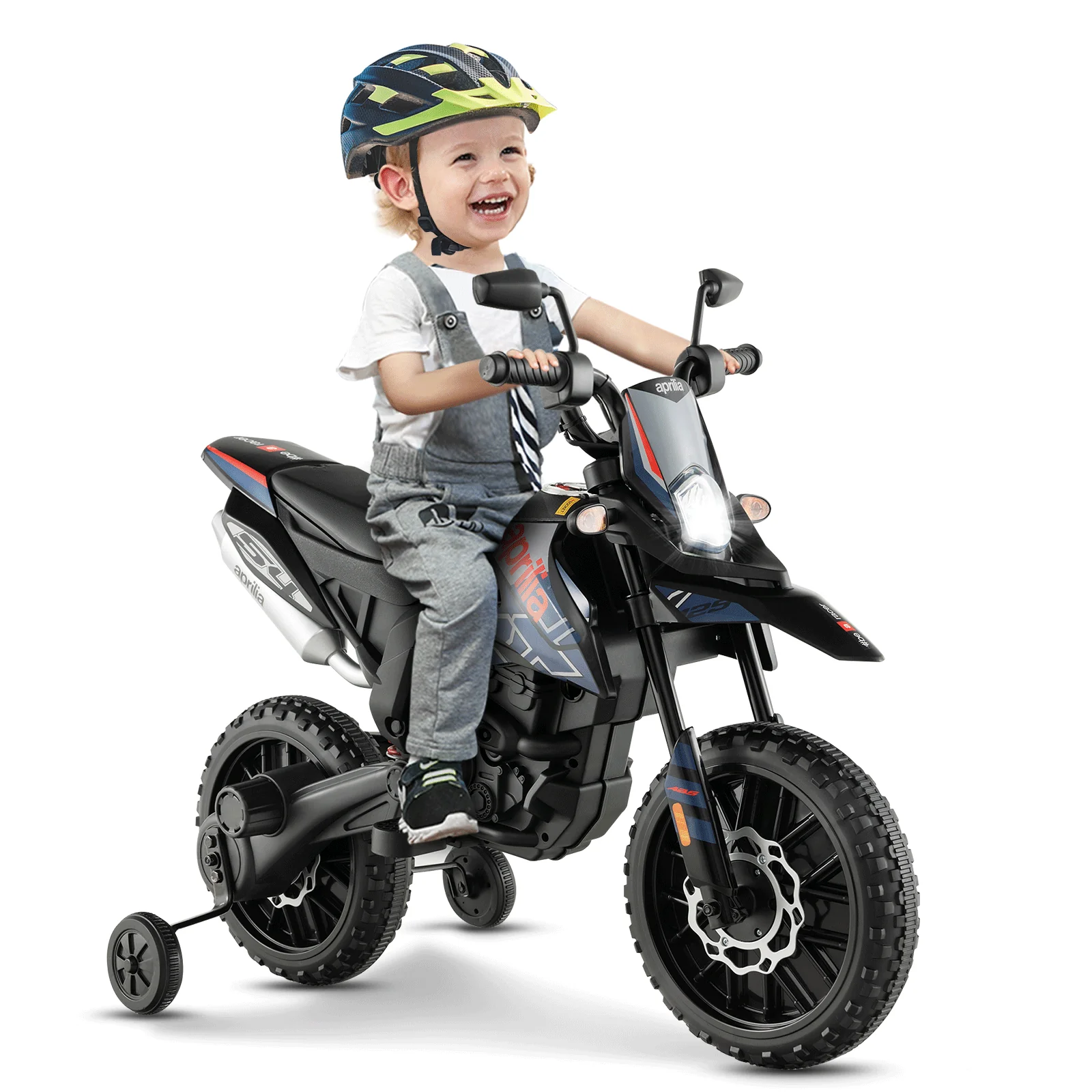 Aprilia Licensed Kids Ride On Motorcycle with 2 Training Wheels-Navy - Image 3