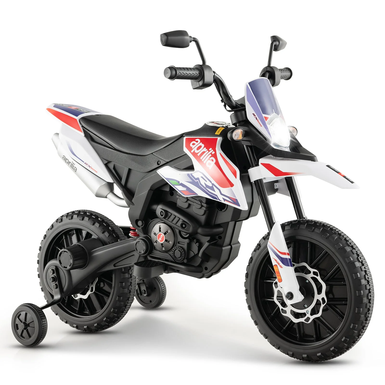 Aprilia Licensed Kids Ride On Motorcycle with 2 Training Wheels-White - Image 2