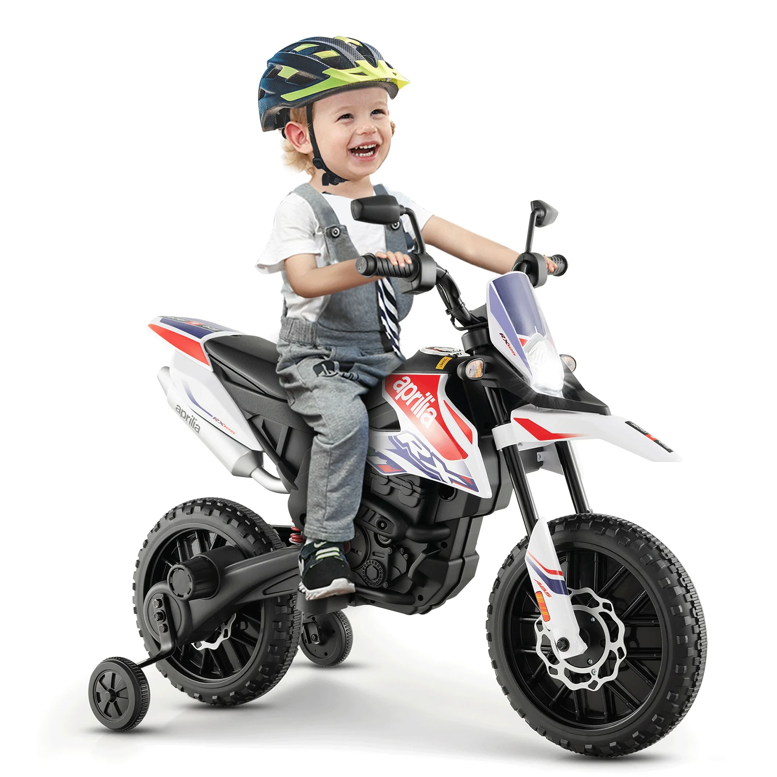 Aprilia Licensed Kids Ride On Motorcycle with 2 Training Wheels-White - Image 3