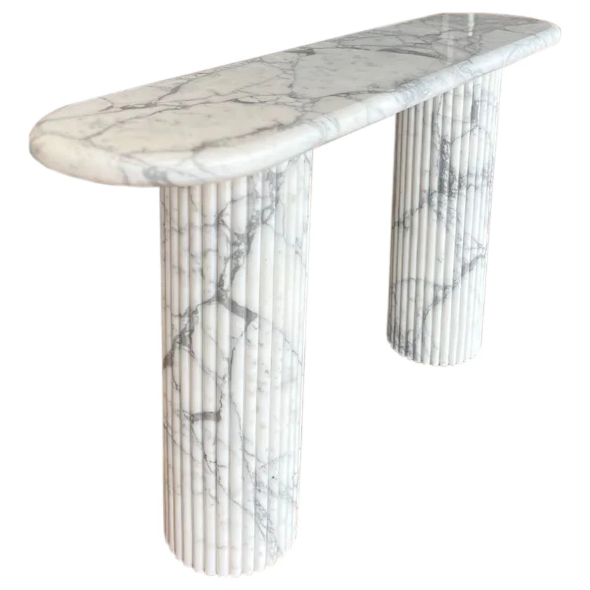 Arabescato Carara Marble Fluted Legs Designer Console - Image 2