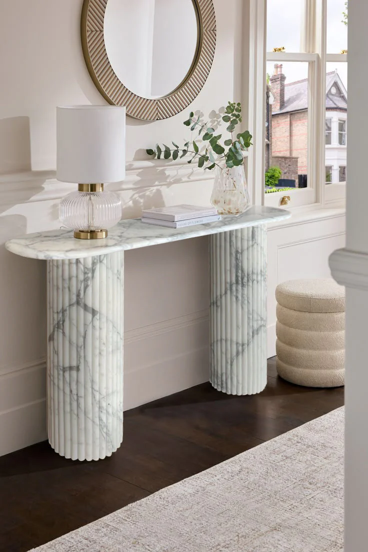 Arabescato Carara Marble Fluted Legs Designer Console - Image 3