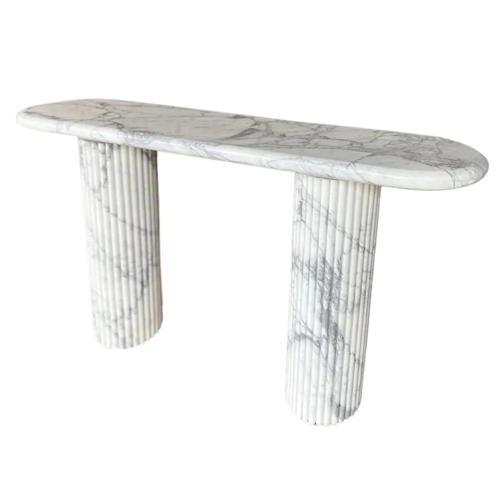 Arabescato Carara Marble Fluted Legs Designer Console - Image 4