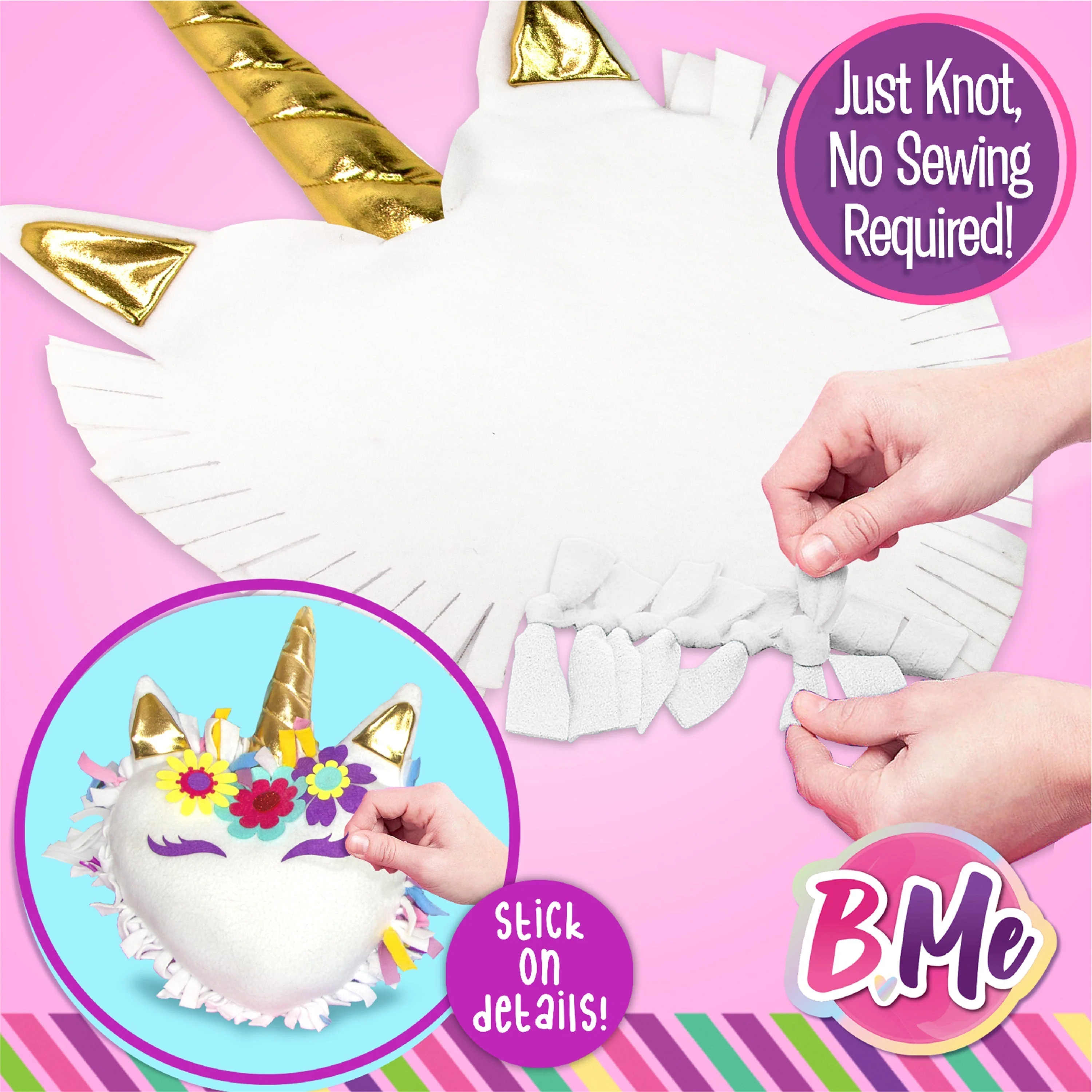 B Me DIY Unicorn Pillow Kit for Girls - No Sew Unicorn Throw Pillow - BM-DIYUNIPILL-61427 - Image 2