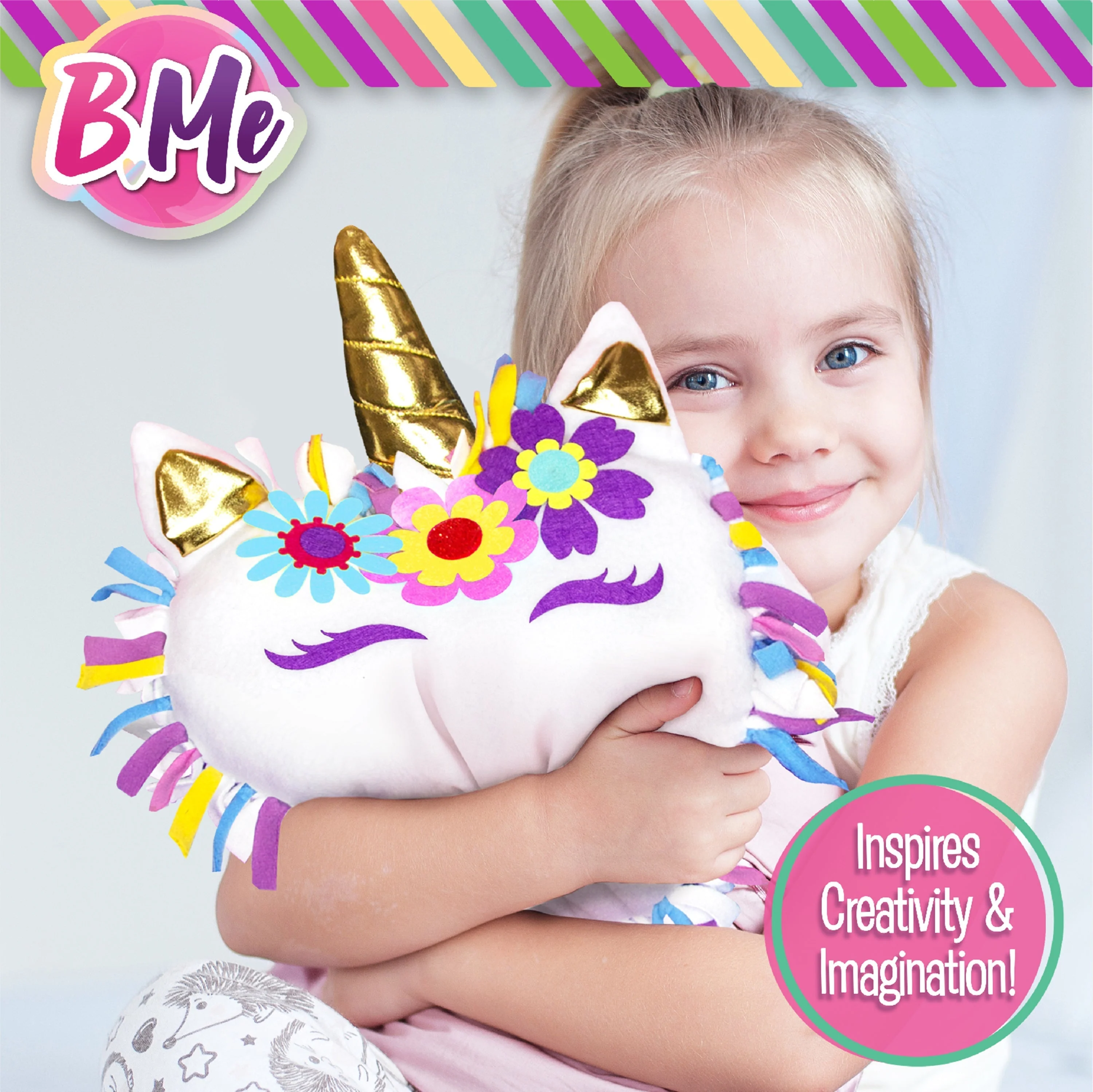 B Me DIY Unicorn Pillow Kit for Girls - No Sew Unicorn Throw Pillow - BM-DIYUNIPILL-61427 - Image 3
