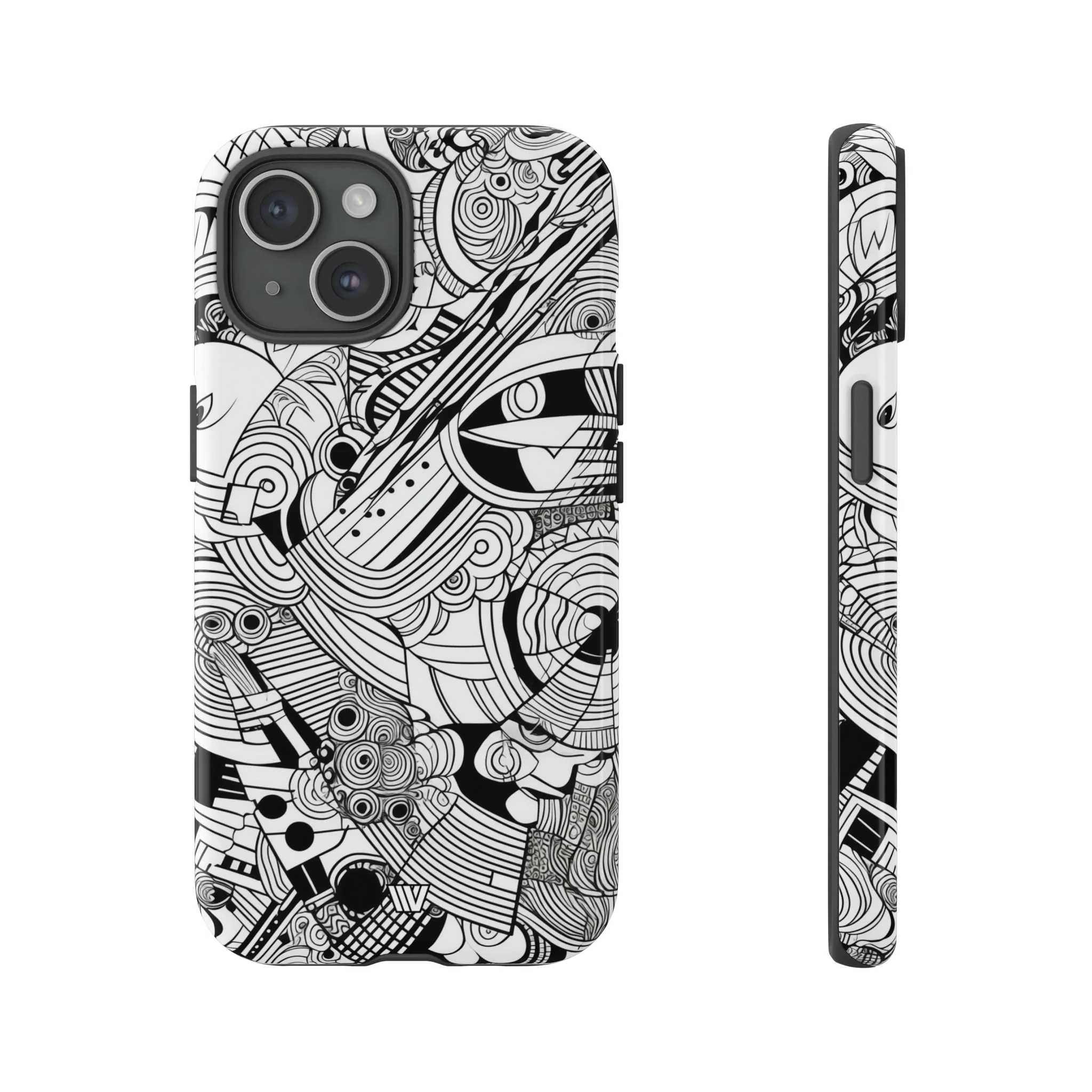 B&W ABSTRACT DOODLE | Tough Phone Case - Image 2