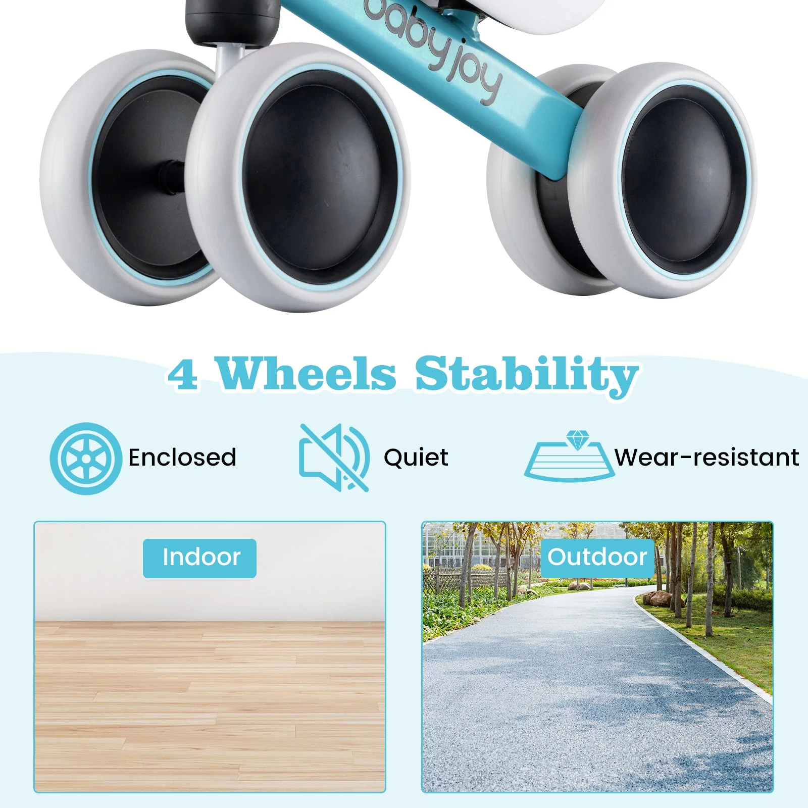 Baby Balance Bike for 2 Years Old Boys Girls No Pedal 4 Wheels-Blue - Image 6