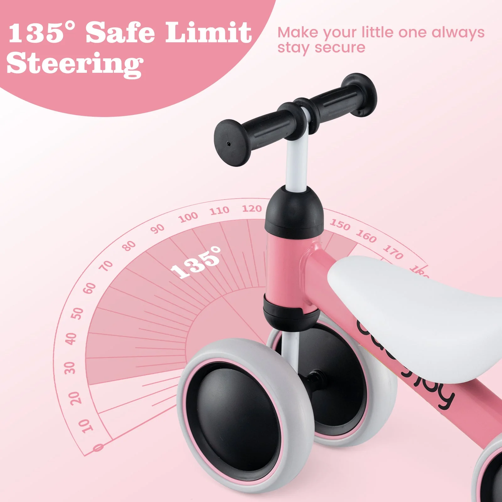 Baby Balance Bike for 2 Years Old Boys Girls No Pedal 4 Wheels-Pink - Image 5