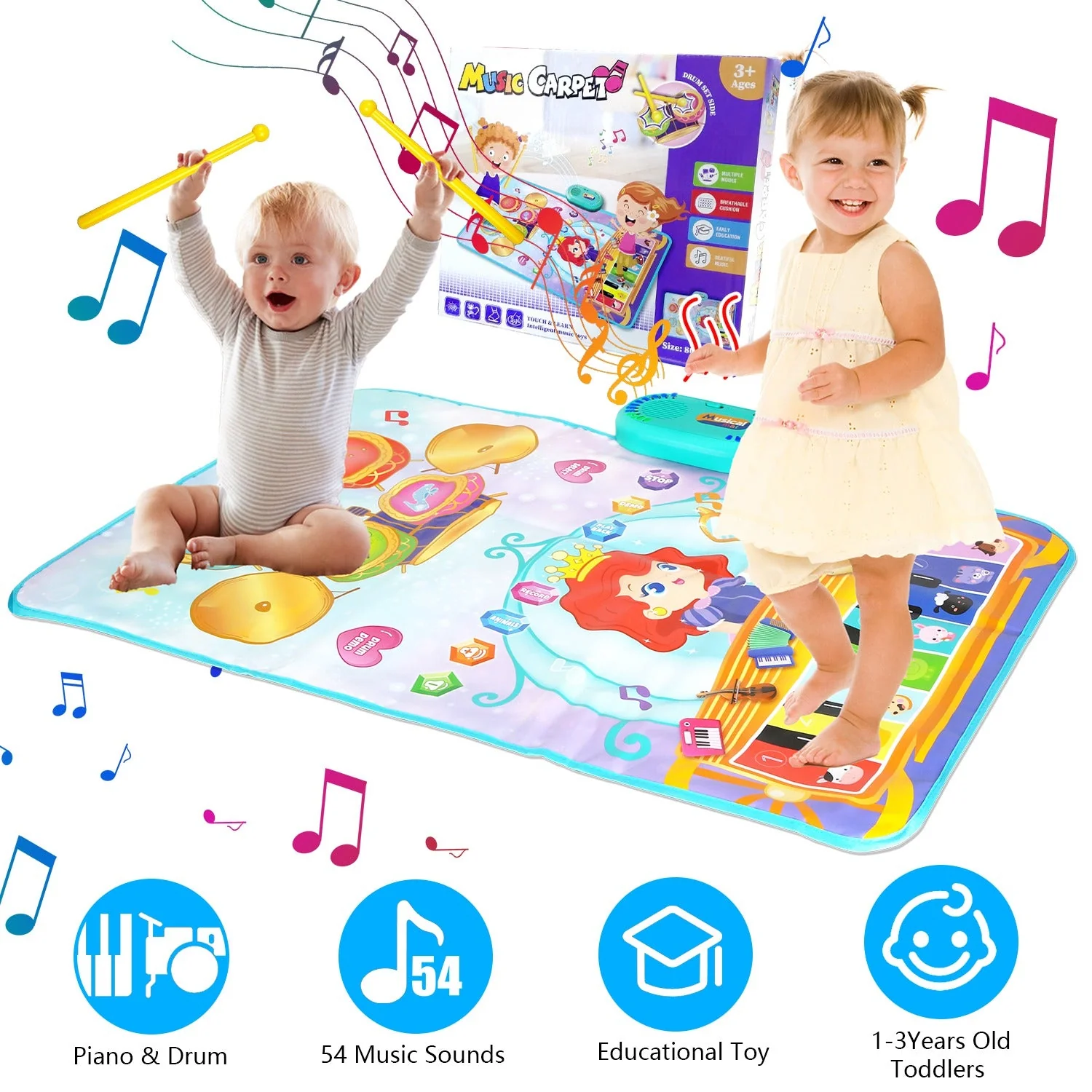 Baby Musical Mat With 55 Music Sounds Toddler Toys Floor Piano Keyboard Mat Drum Mat Carpet Educational Musical Learning Toy Infant Music Toy for 1 2 - Image 3