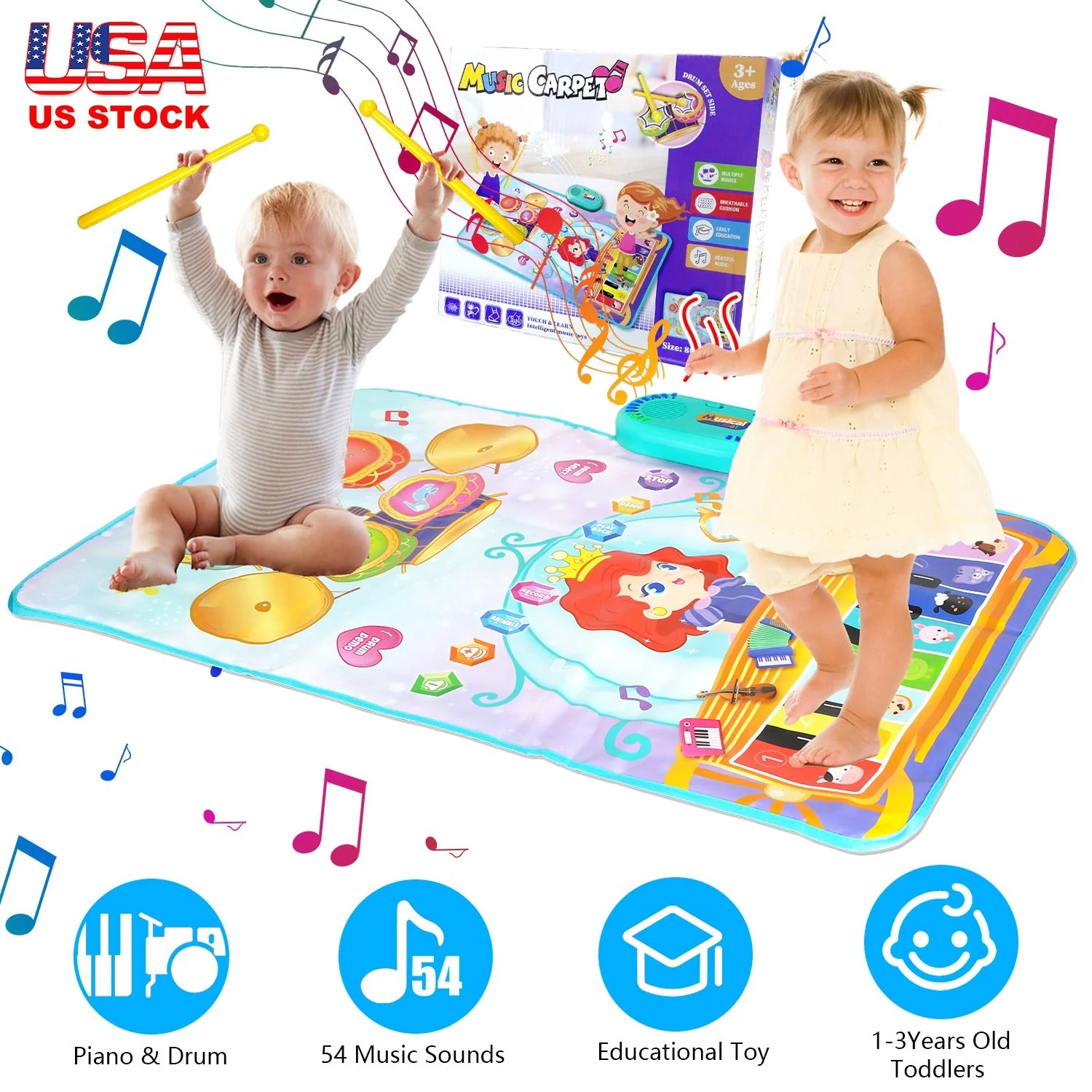 Baby Musical Mat With 55 Music Sounds Toddler Toys Floor Piano Keyboard Mat Drum Mat Carpet Educational Musical Learning Toy Infant Music Toy for 1 2 - Image 4